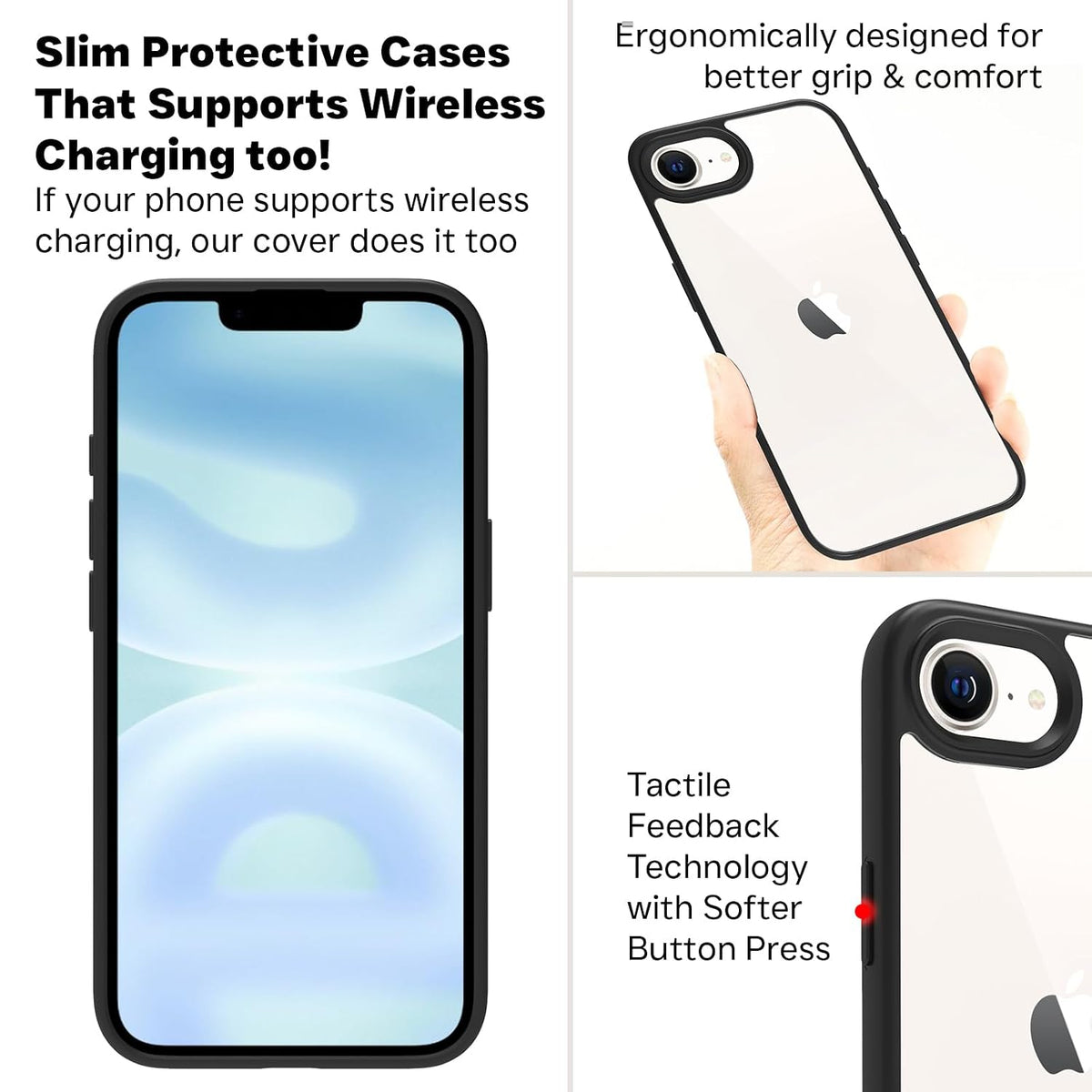 iPhone 16e / iPhone 17e Back Cover Case | Tough  Hybrid - Clear Black