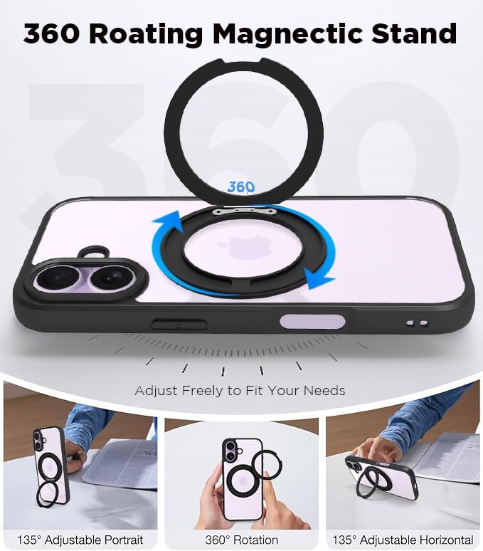 iPhone 17 Ring Stand Back Cover Case | Clear Hybrid - Clear Black Magnetic