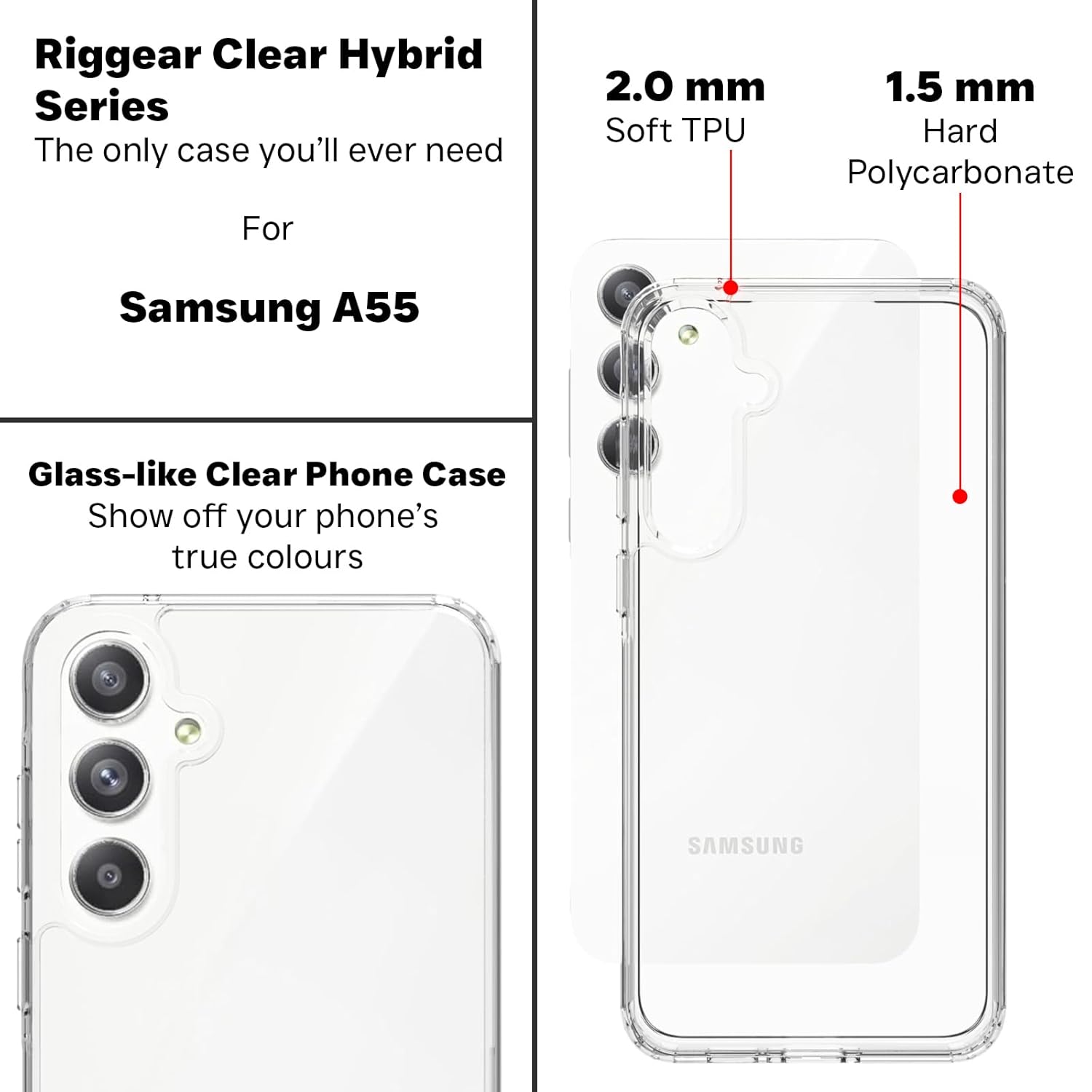 Samsung Galaxy A55 5G Back Cover Case | Clear Hybrid -