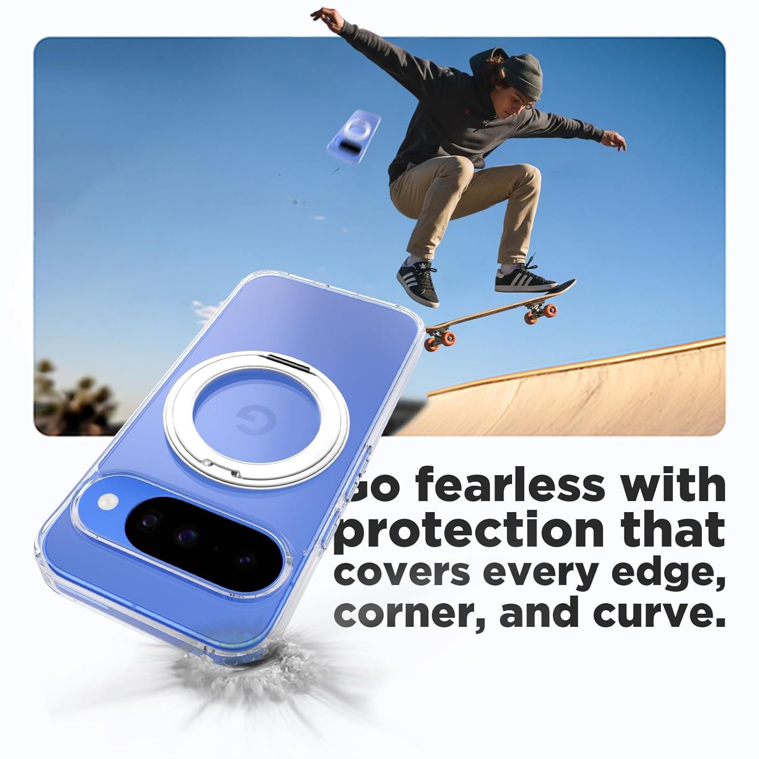 Google Pixel 10 / 10 Pro Ring Stand Back Cover Case | Clear Hybrid - Clear Smoke Magnetic