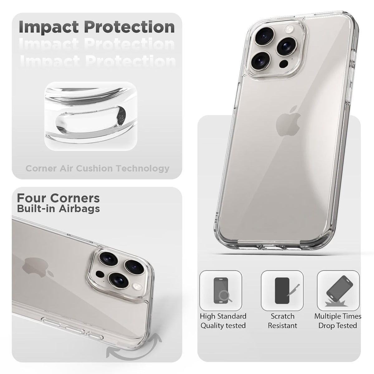 iPhone 15 Pro Max Back Cover Case | Clear Hybrid - Clear