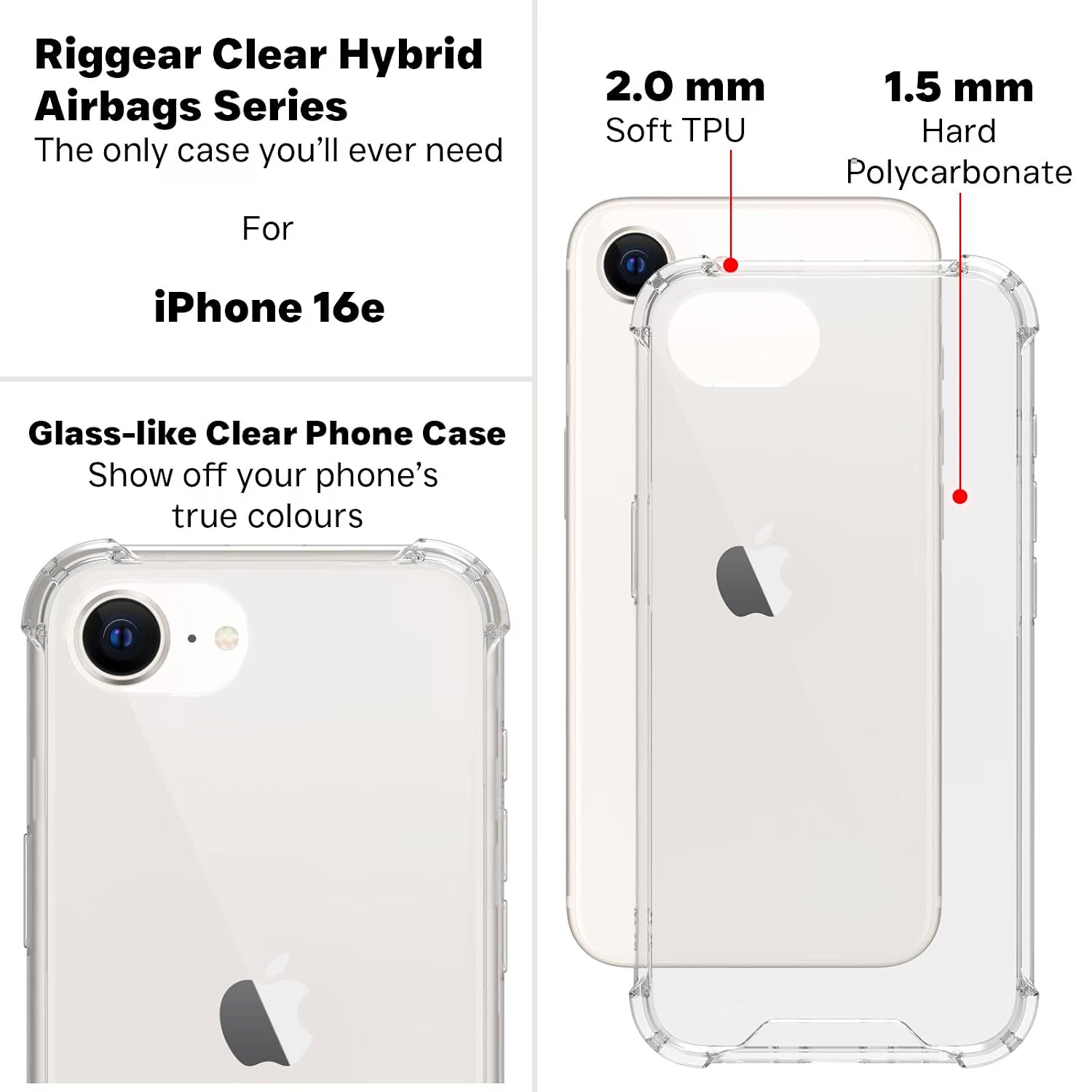 iPhone 16e / iPhone 17e Back Cover Case | Clear Hybrid - Clear