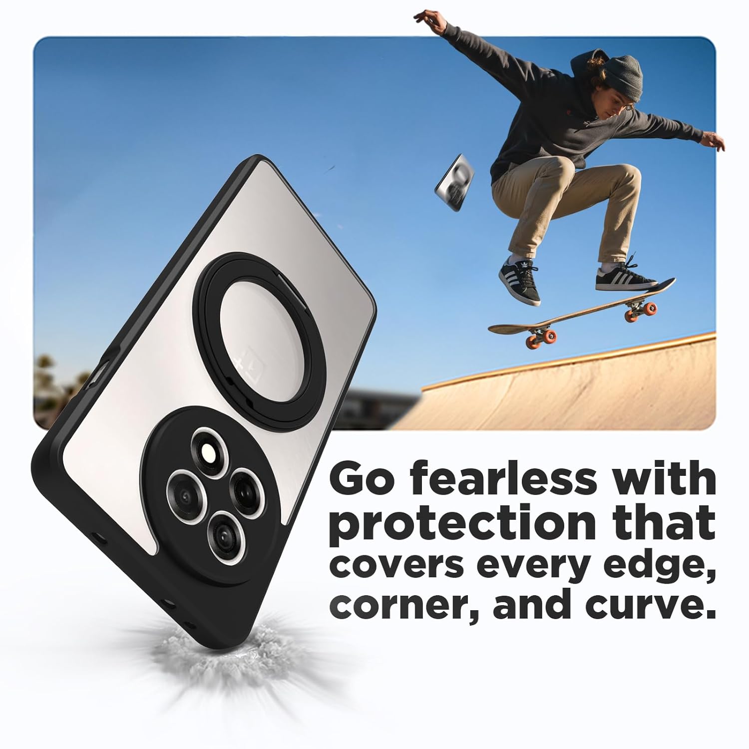 OnePlus 13R Ring Stand Back Cover Case | Clear Hybrid - Clear Smoke Magnetic
