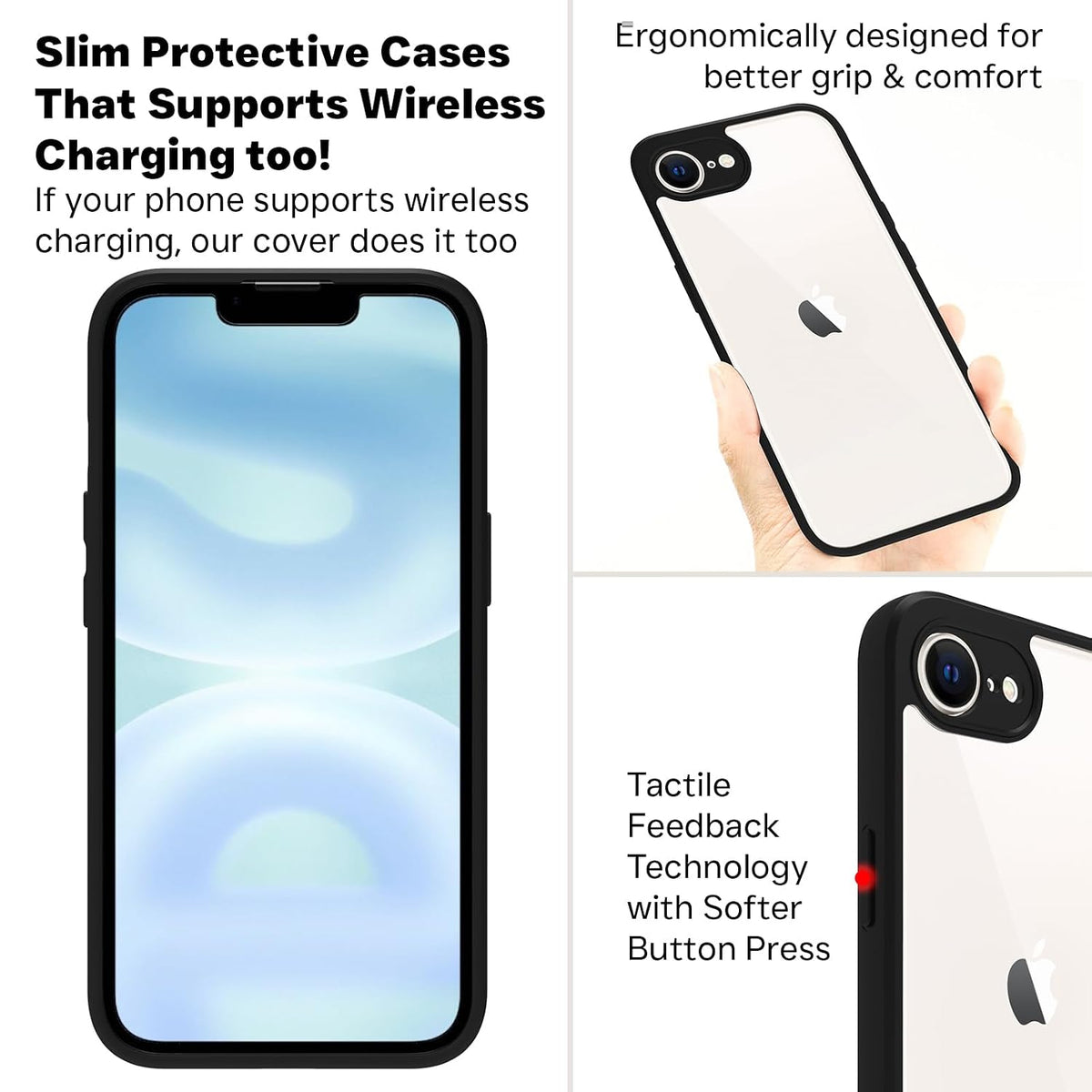 iPhone 17e / iPhone 16e Back Cover Case | Sleek Hybrid - Clear Black Magnetic