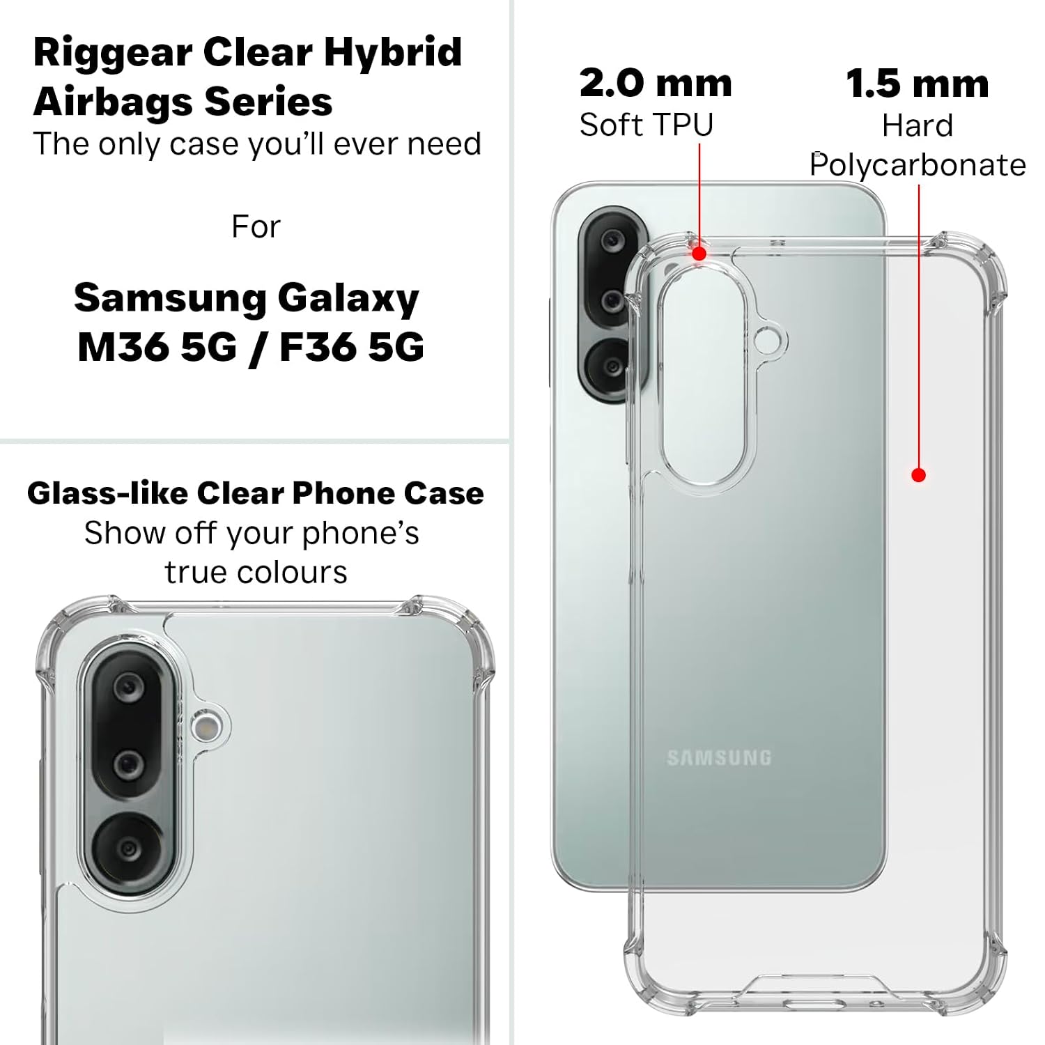 Samsung Galaxy M36 / Galaxy F36 Back Cover Case | Clear Hybrid - Clear