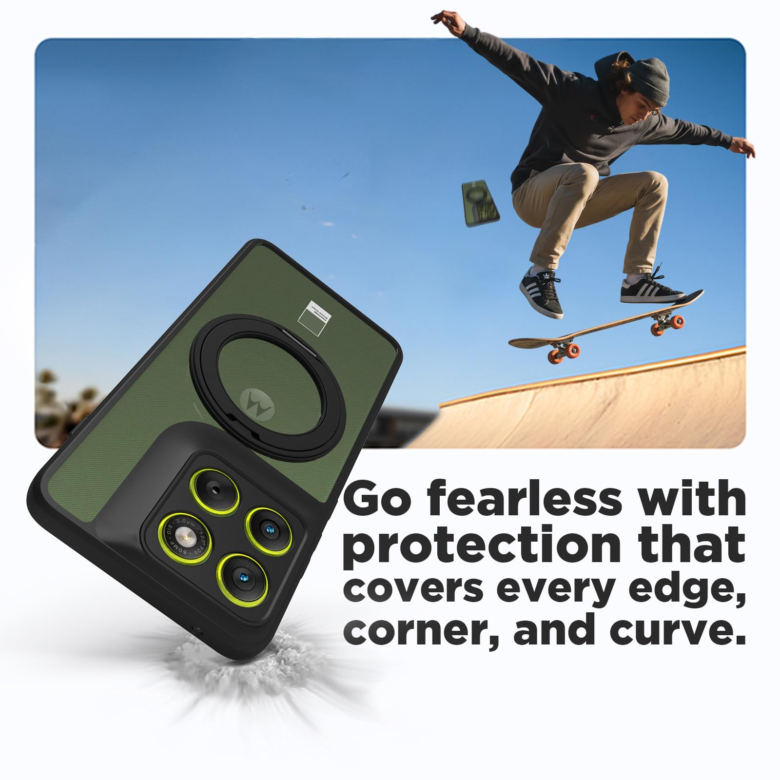 Moto Edge 70 5G Ring Stand Back Cover Case | Sleek Hybrid - Matte Black Magnetic