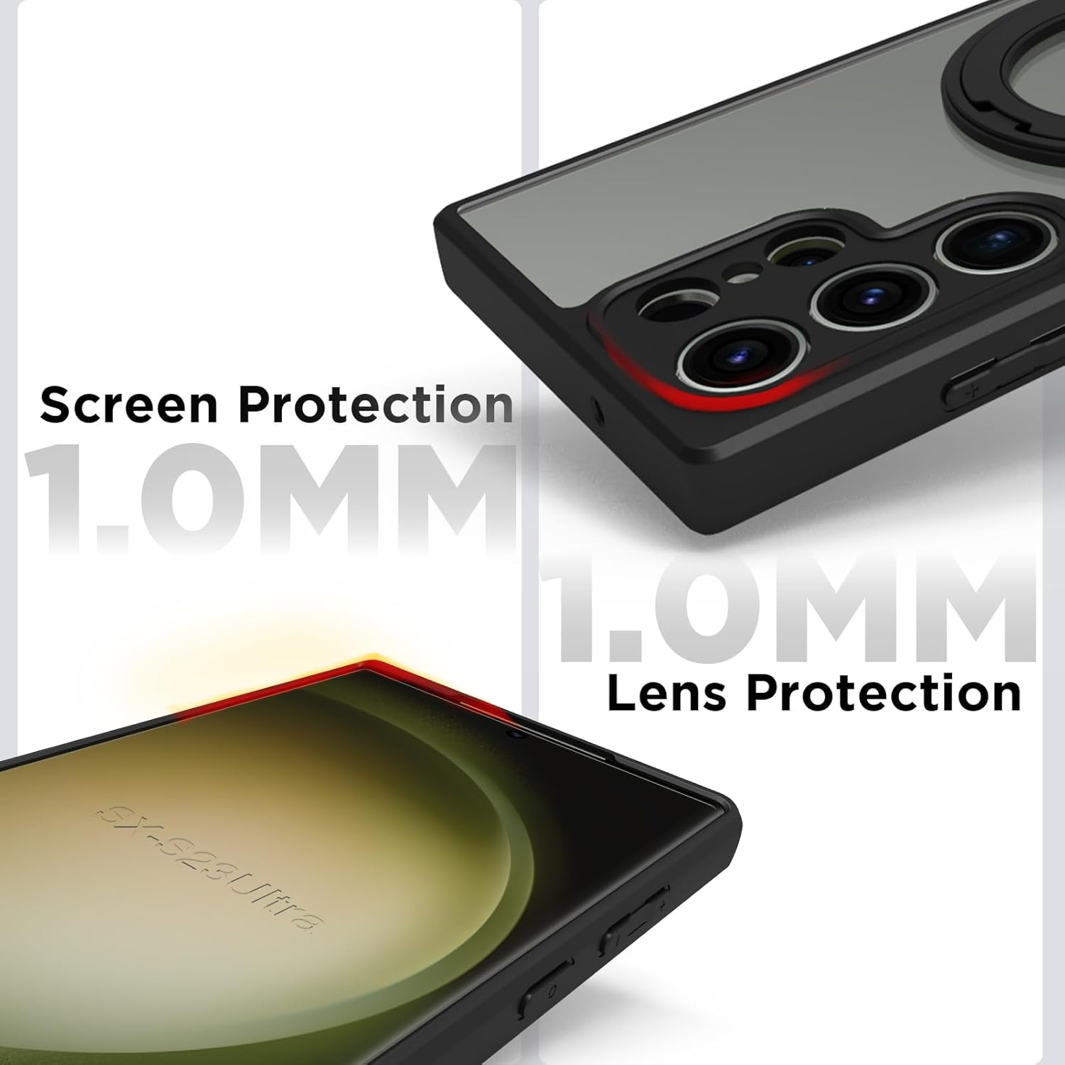 Samsung Galaxy S23 Ultra Ring Stand Back Cover Case | Clear Hybrid - Clear Black Magnetic