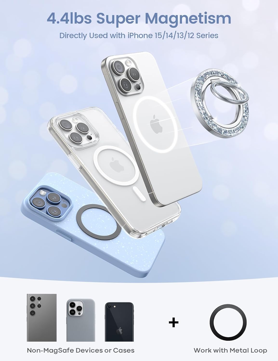 MagSafe Phone Grip & Stand | Ring Holder - Silver Sparkle