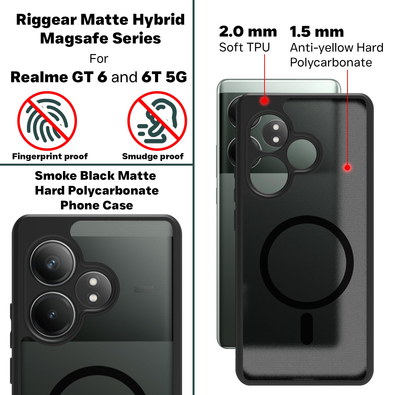 Realme GT 6 / GT 6T 5G Back Cover Case | Sleek Hybrid - Matte Black Magnetic