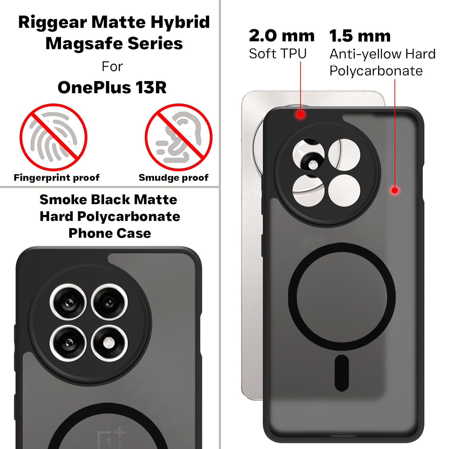 OnePlus 13R 5G Back Cover Case | Sleek Hybrid - Matte Black Magnetic