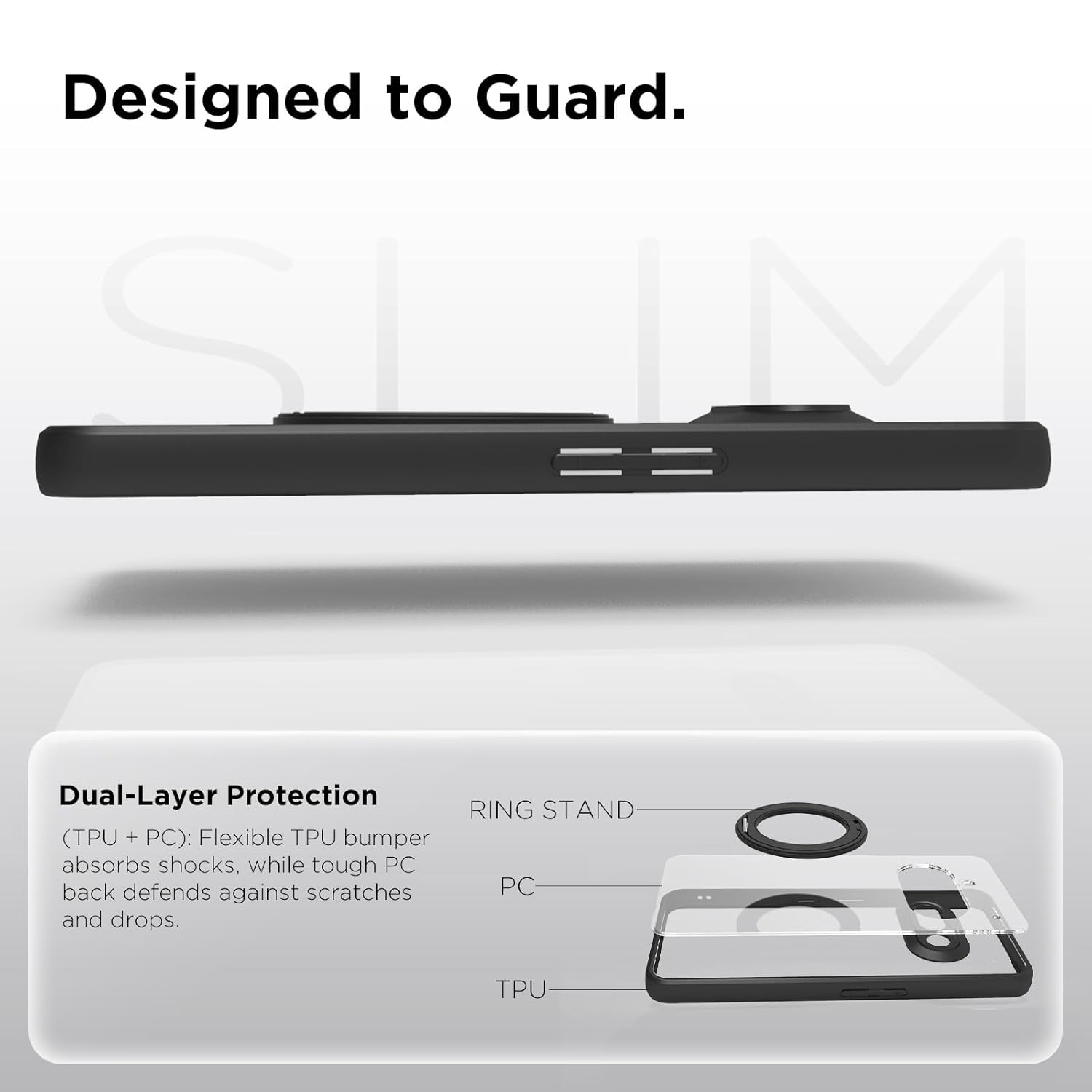 Nothing Phone 3a Ring Stand Back Cover Case | Clear Hybrid - Clear Black Magnetic