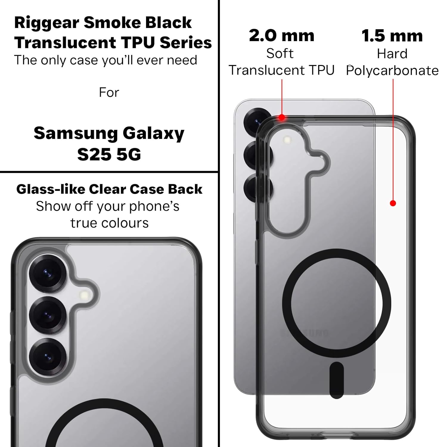 Samsung Galaxy S25 Back Cover Case | Clear Hybrid - Clear Smoke Magnetic