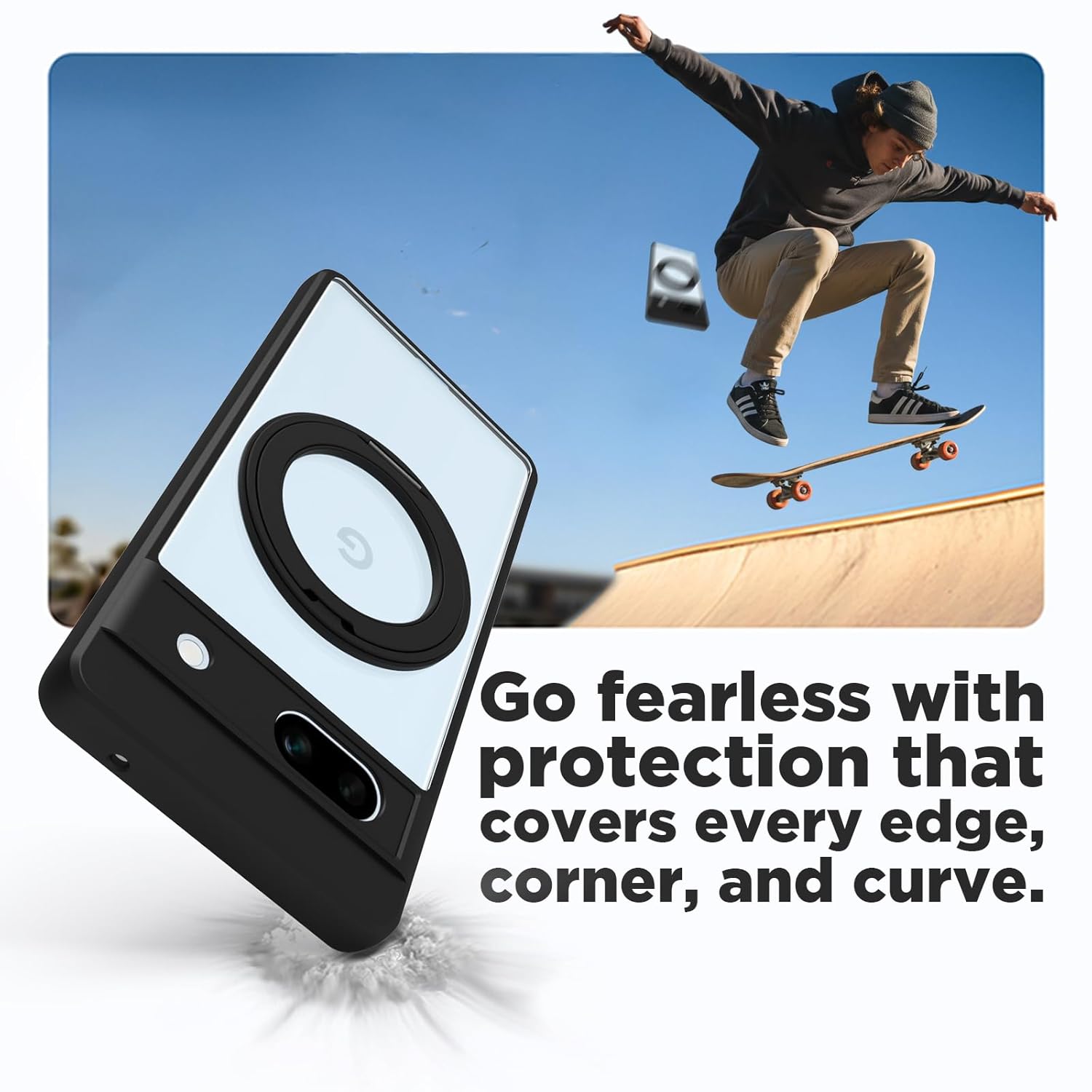 Google Pixel 7A Ring Stand Back Cover Case | Clear Hybrid - Clear Black Magnetic
