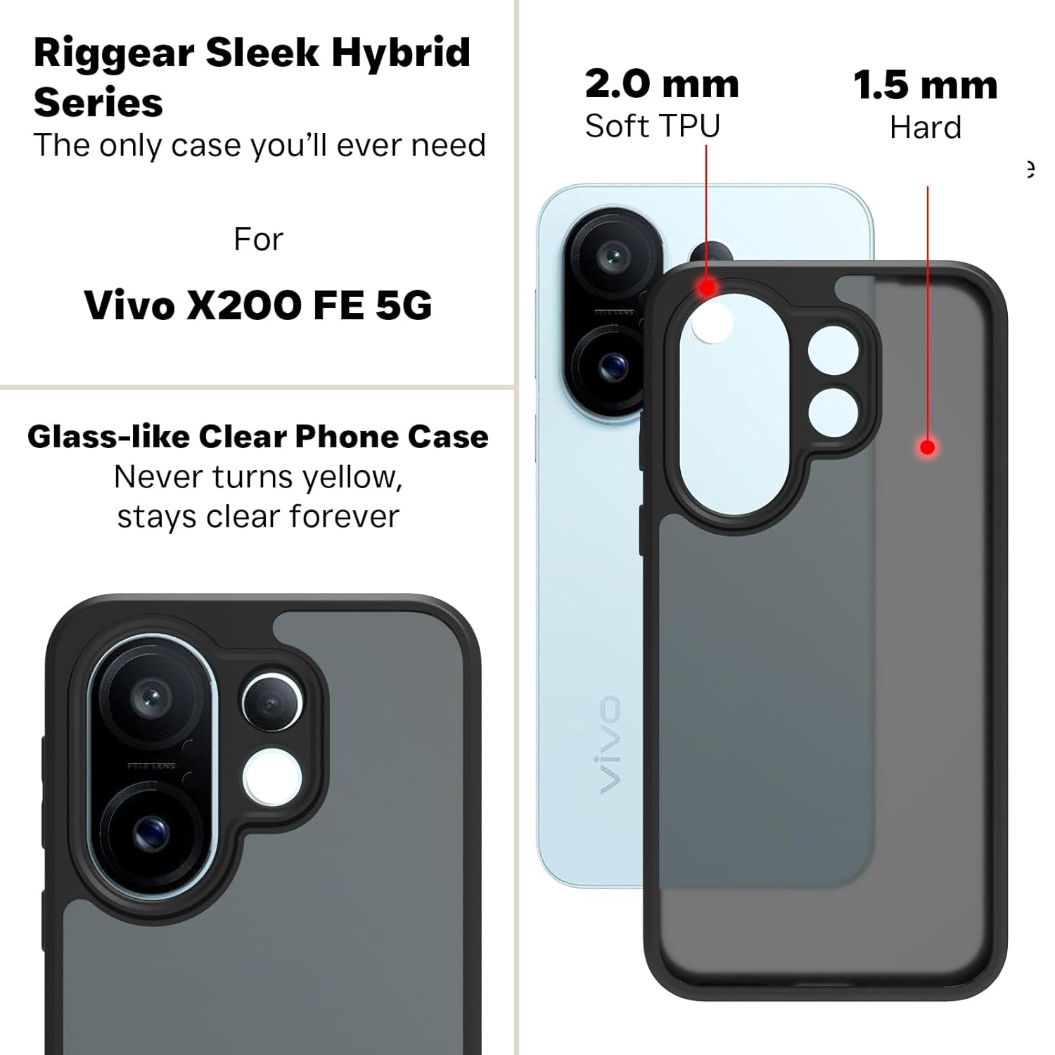 Vivo X200 FE 5G Back Cover Case | Shockproof Sleek Hybrid - Matte Black