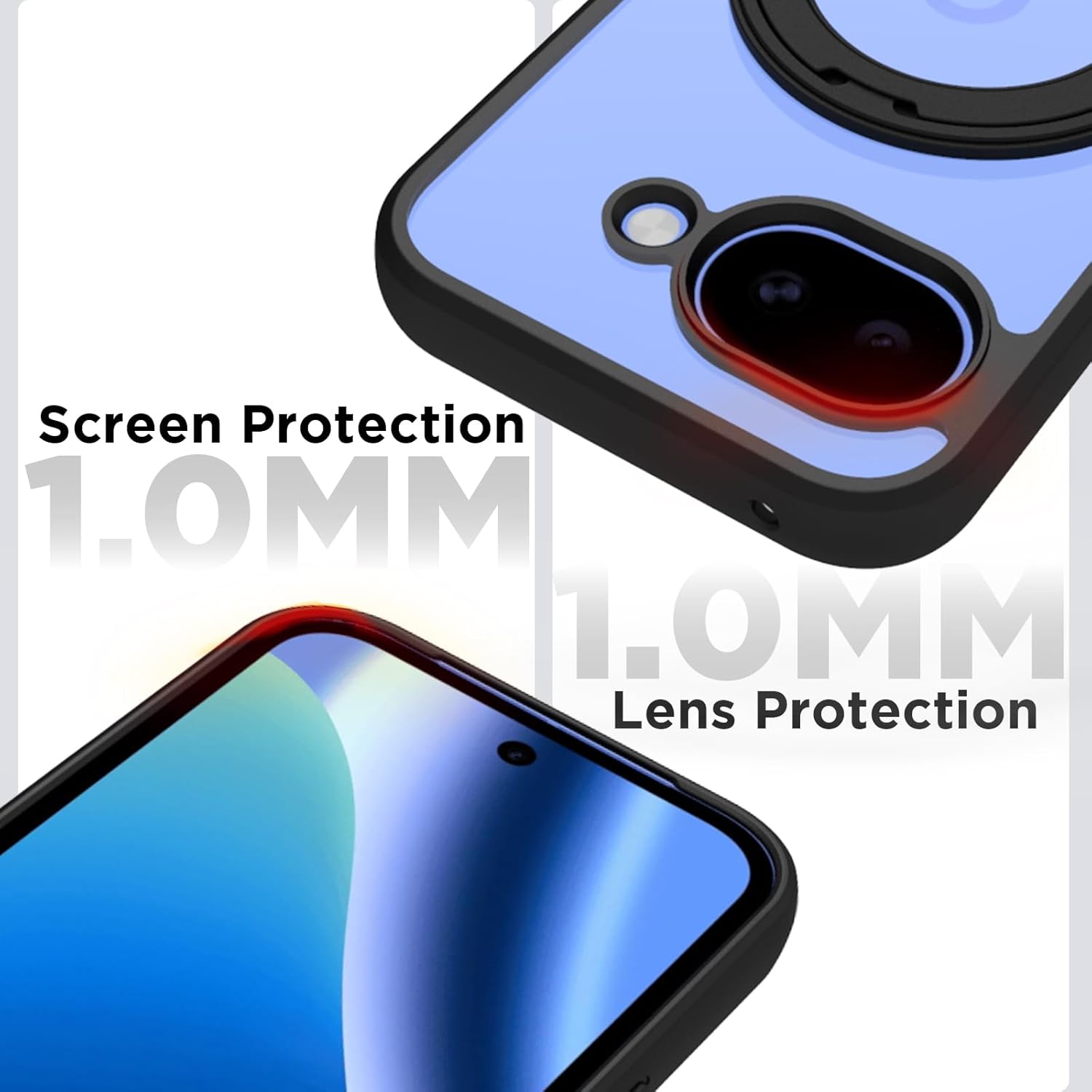 Google Pixel 10a Ring Stand Back Cover Case | Clear Hybrid - Clear Black Magnetic