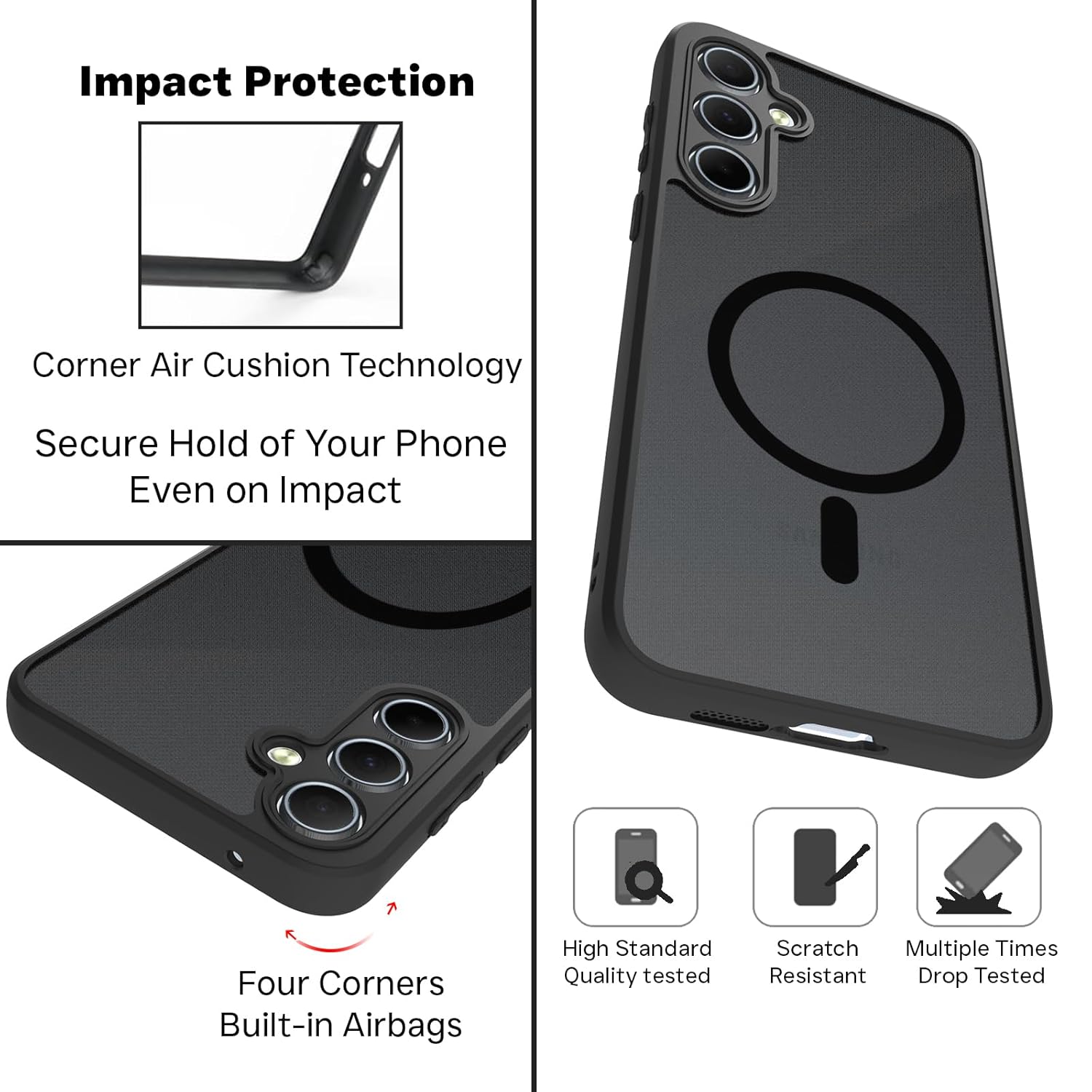 Samsung Galaxy A55 5G Back Cover Case | Sleek Hybrid - Matte Black Magnetic