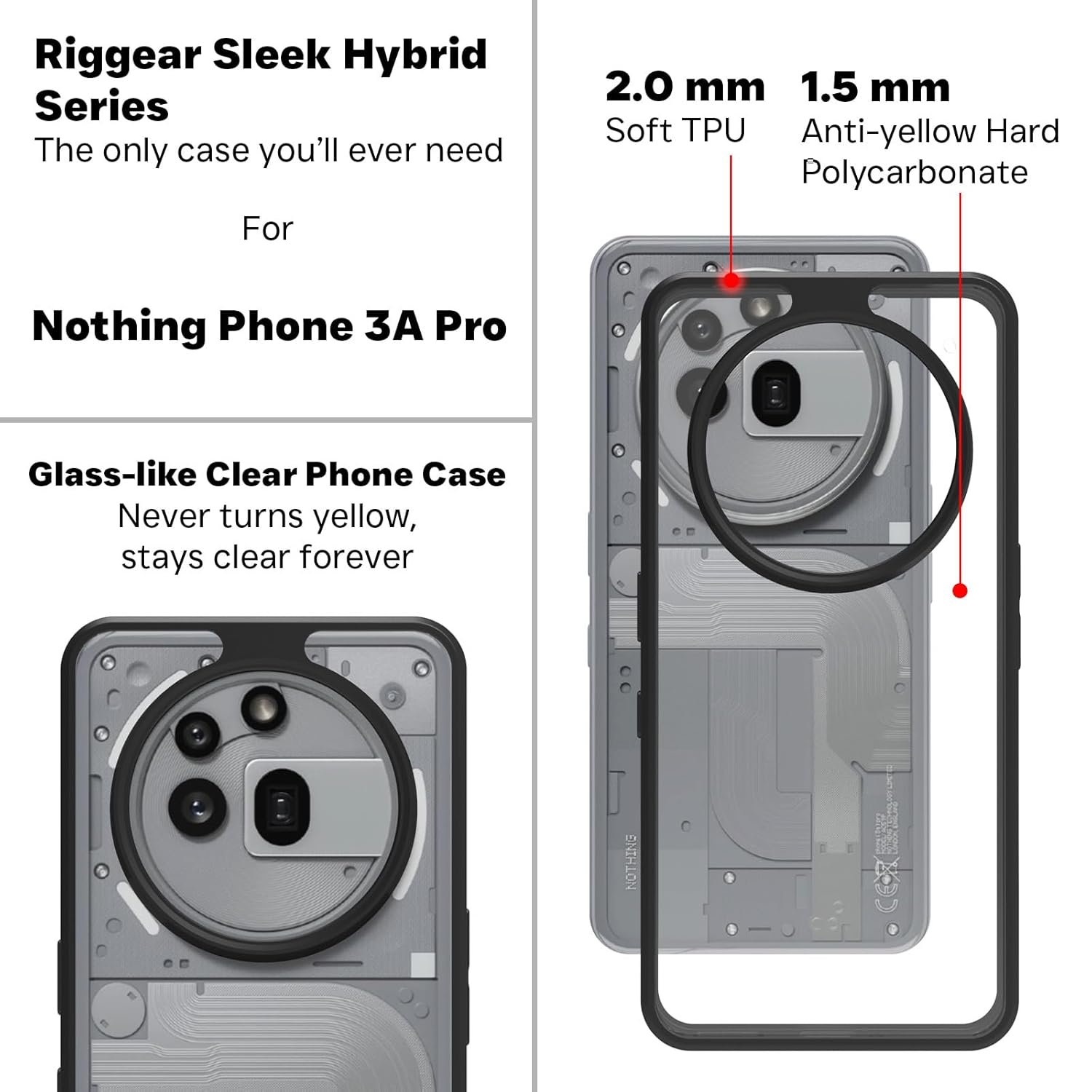 Nothing Phone 3a Pro Back Cover Case | Sleek Hybrid - Clear Black