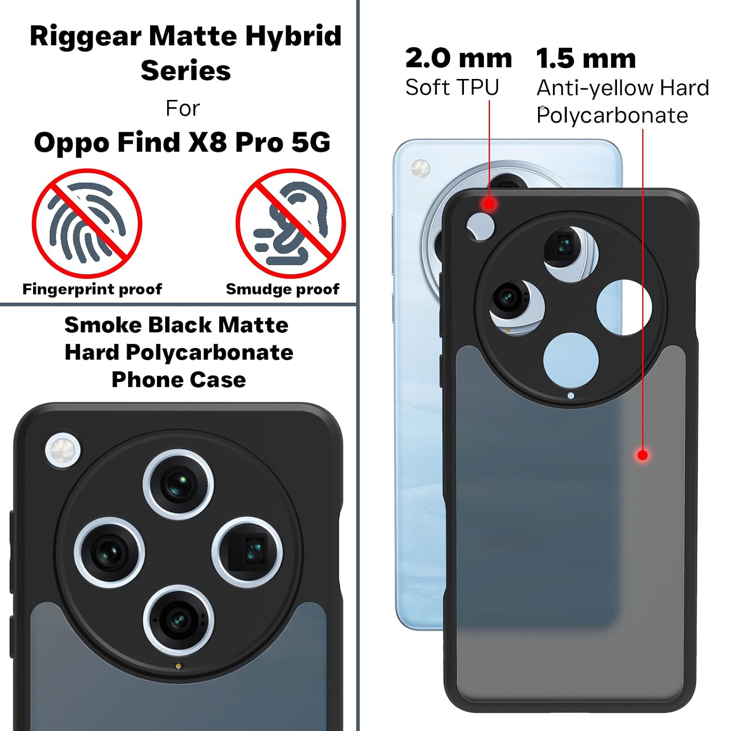 Oppo Find X8 Pro 5G Back Cover Case | Sleek Hybrid - Matte Black