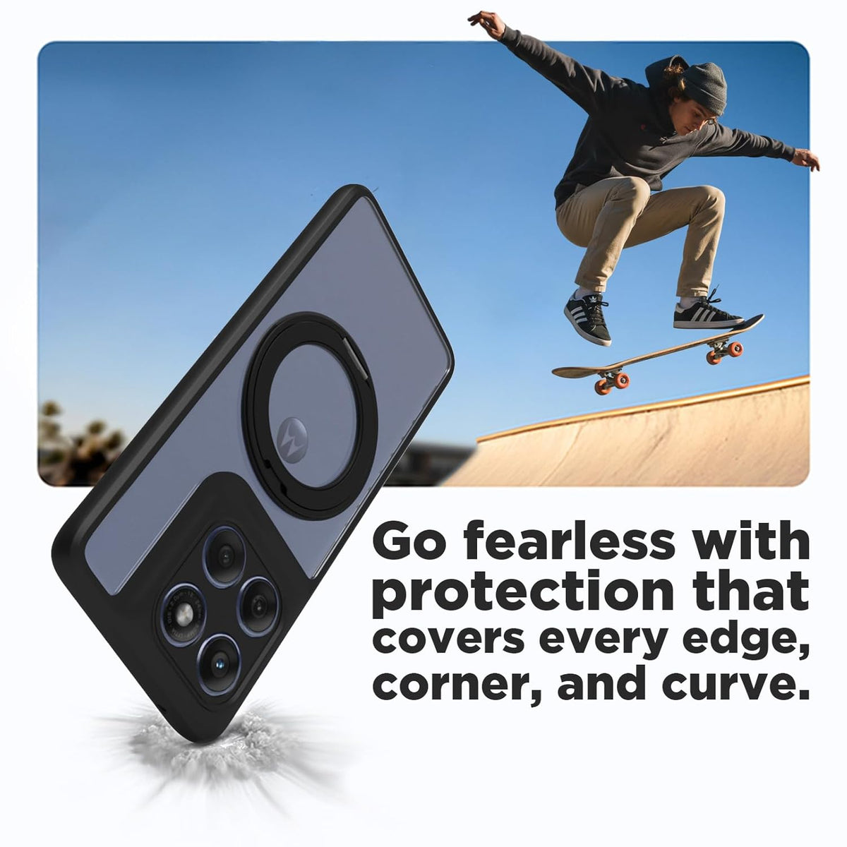 Motorola Edge 60 Fusion/Edge 60 Ring Stand Back Cover Case | Sleek Hybrid - Clear Black Ring Stand