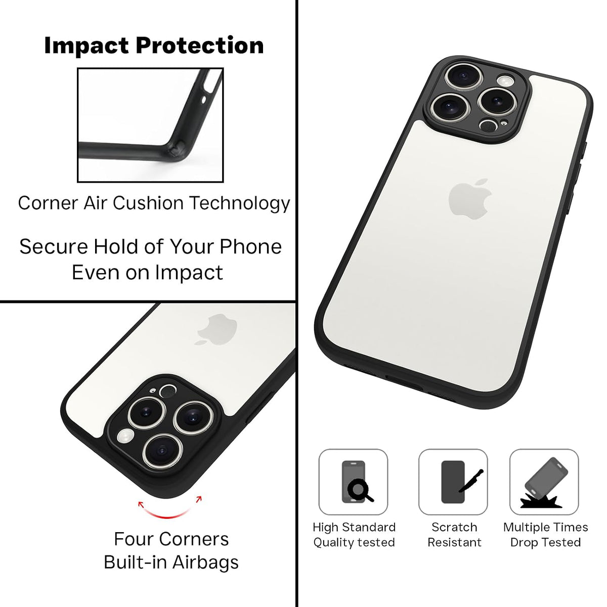 iPhone 15 Pro Back Cover Case | Sleek Hybrid - Clear Black