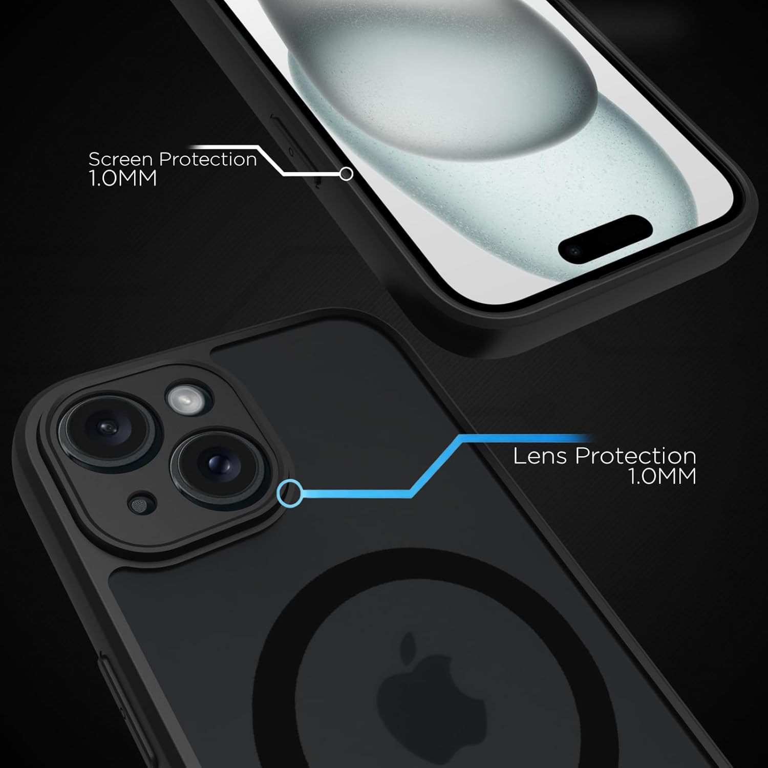 iPhone 15 Back Cover Case | Sleek Hybrid - Matte Black Magnetic
