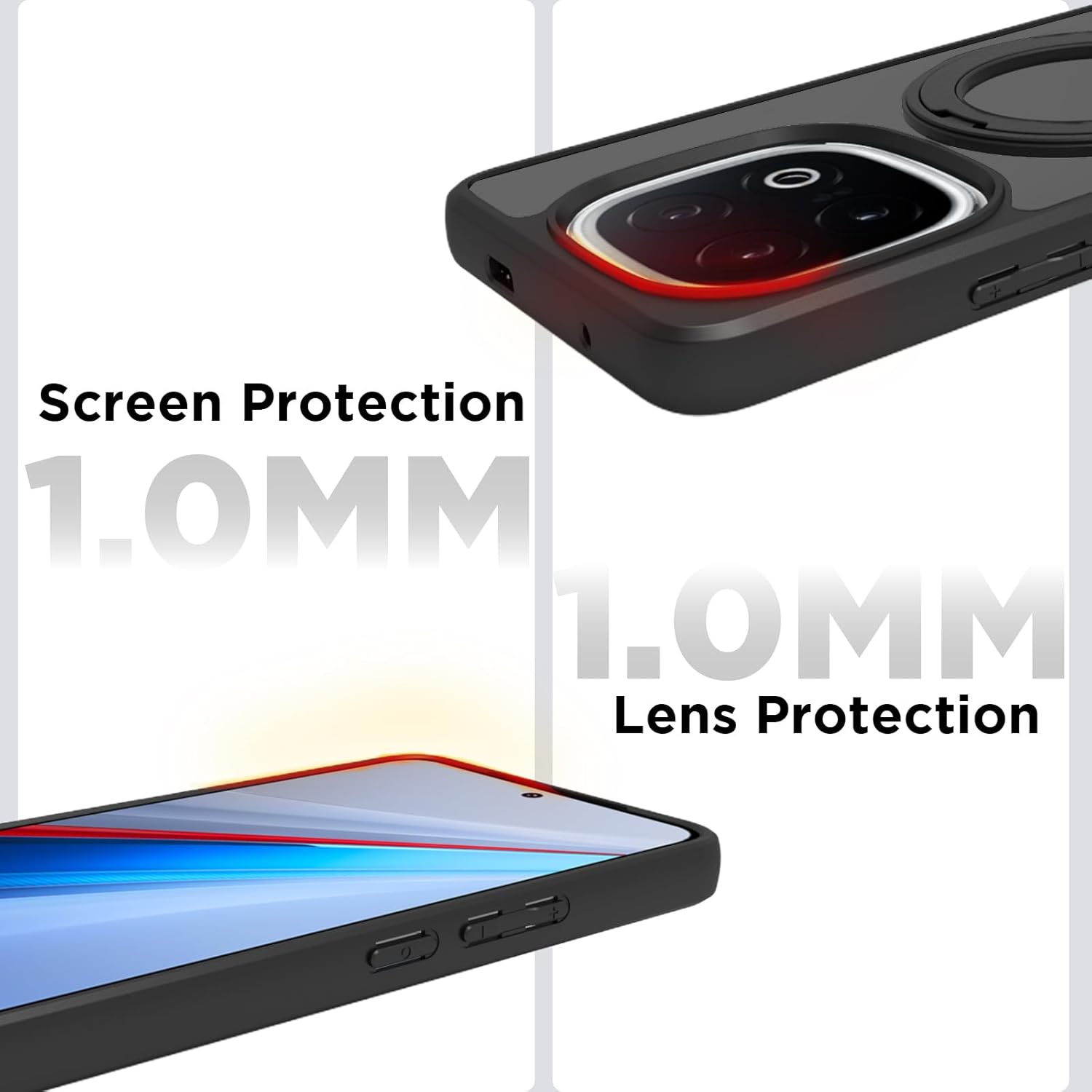 iQOO 13 5G Ring Stand Back Cover Case | Sleek Hybrid - Matte Black Magnetic