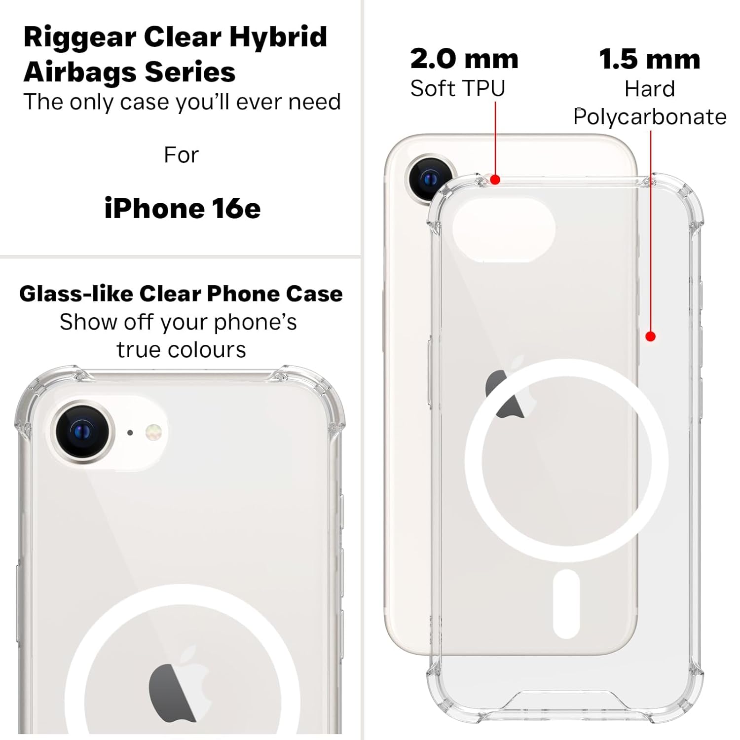 iPhone 16e / iPhone 17e Back Cover Case | Clear Hybrid - Clear Magnetic