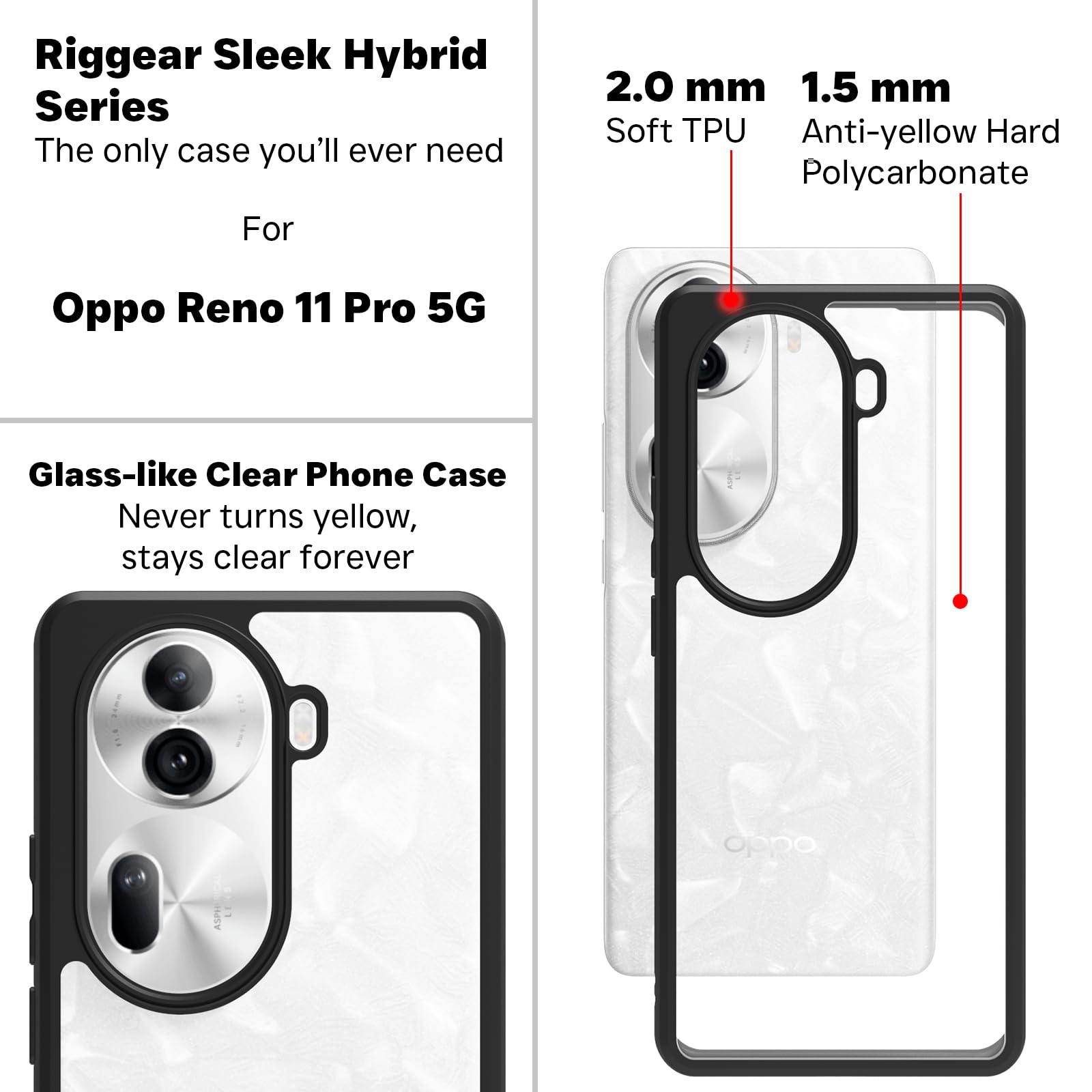 Oppo Reno 11 Pro Back Cover Case | Sleek Hybrid - Clear Black