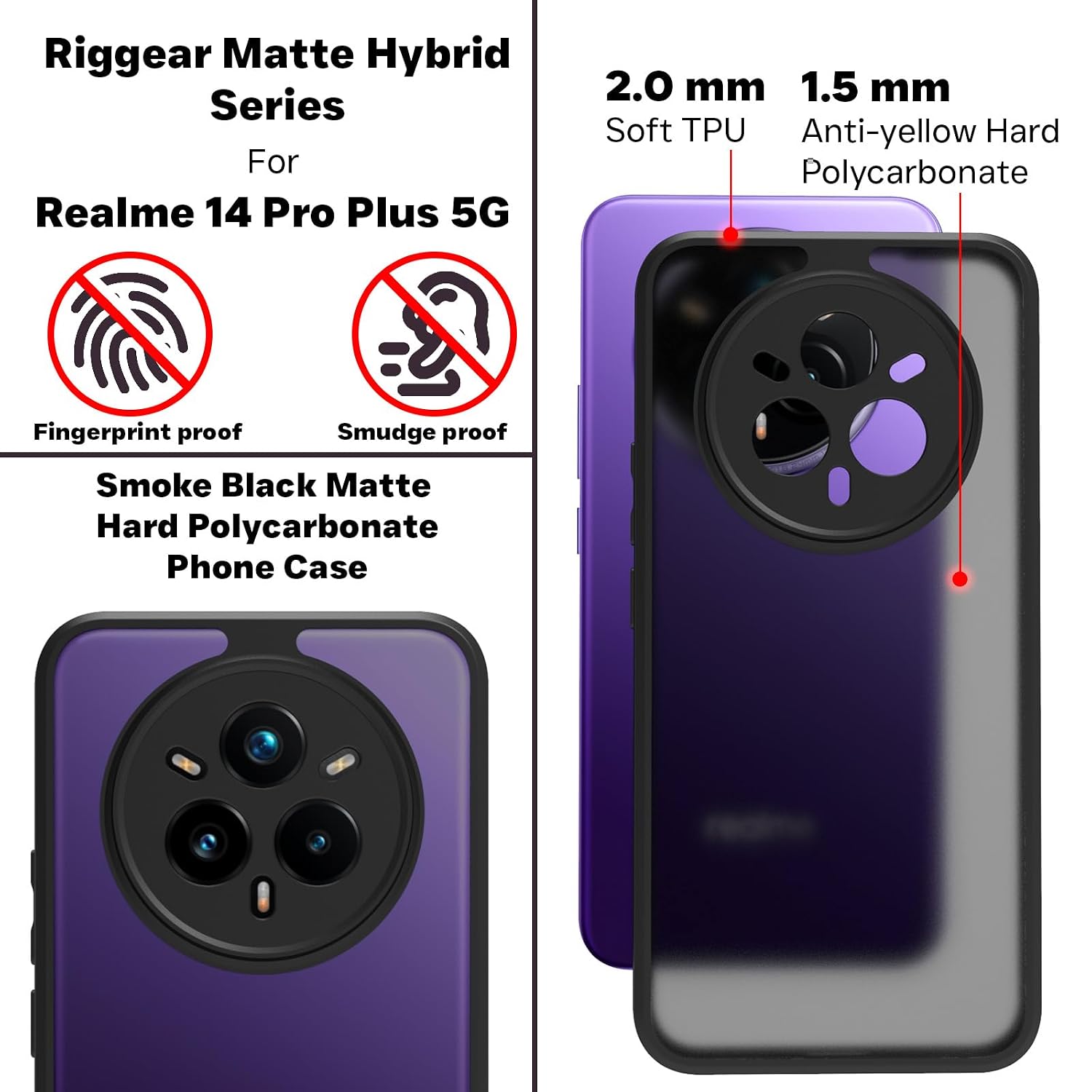 Realme 14 Pro Plus 5G Back Cover Case | Sleek Hybrid - Matte Black