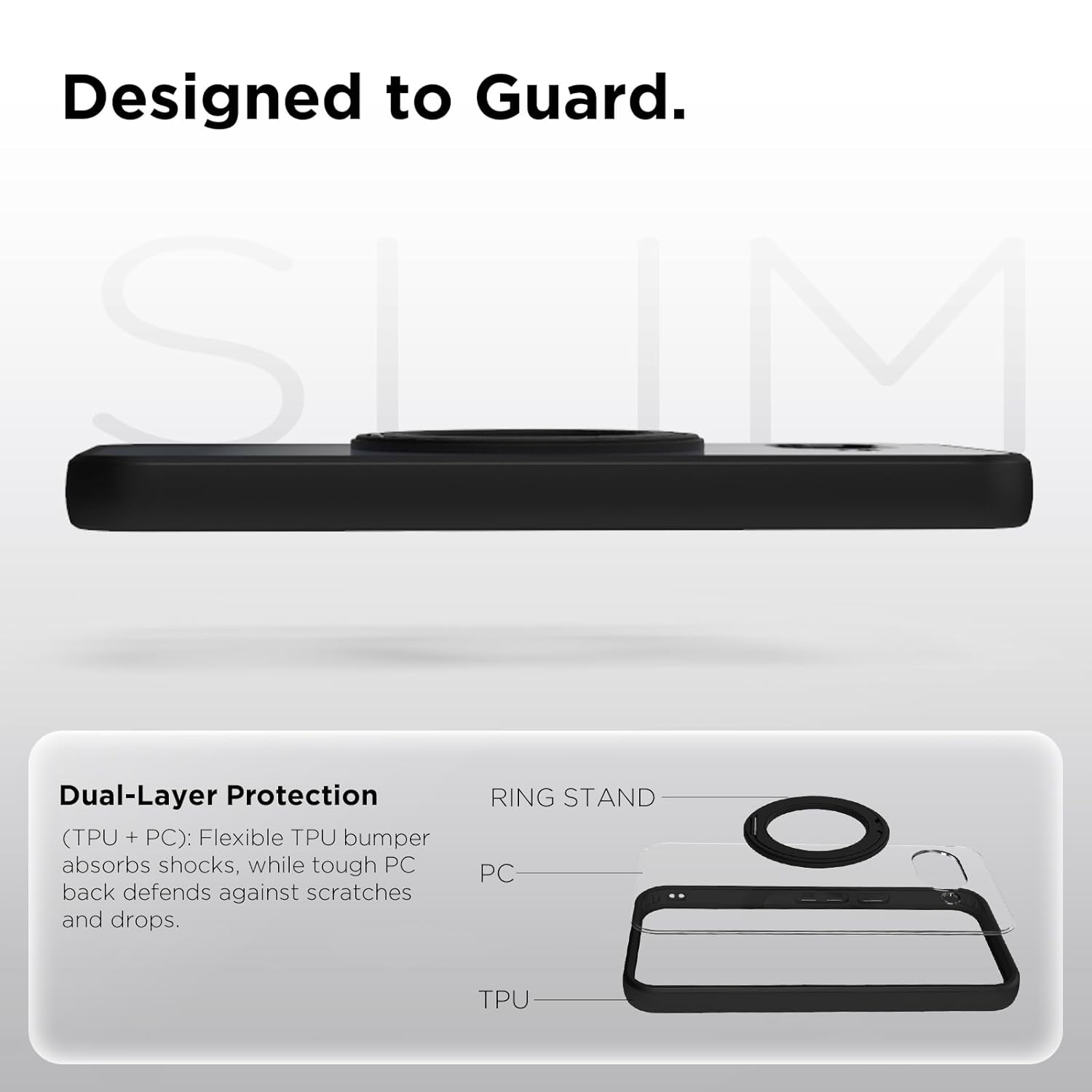 Google Pixel 9a Ring Stand Back Cover Case | Clear Hybrid - Clear Black Magnetic
