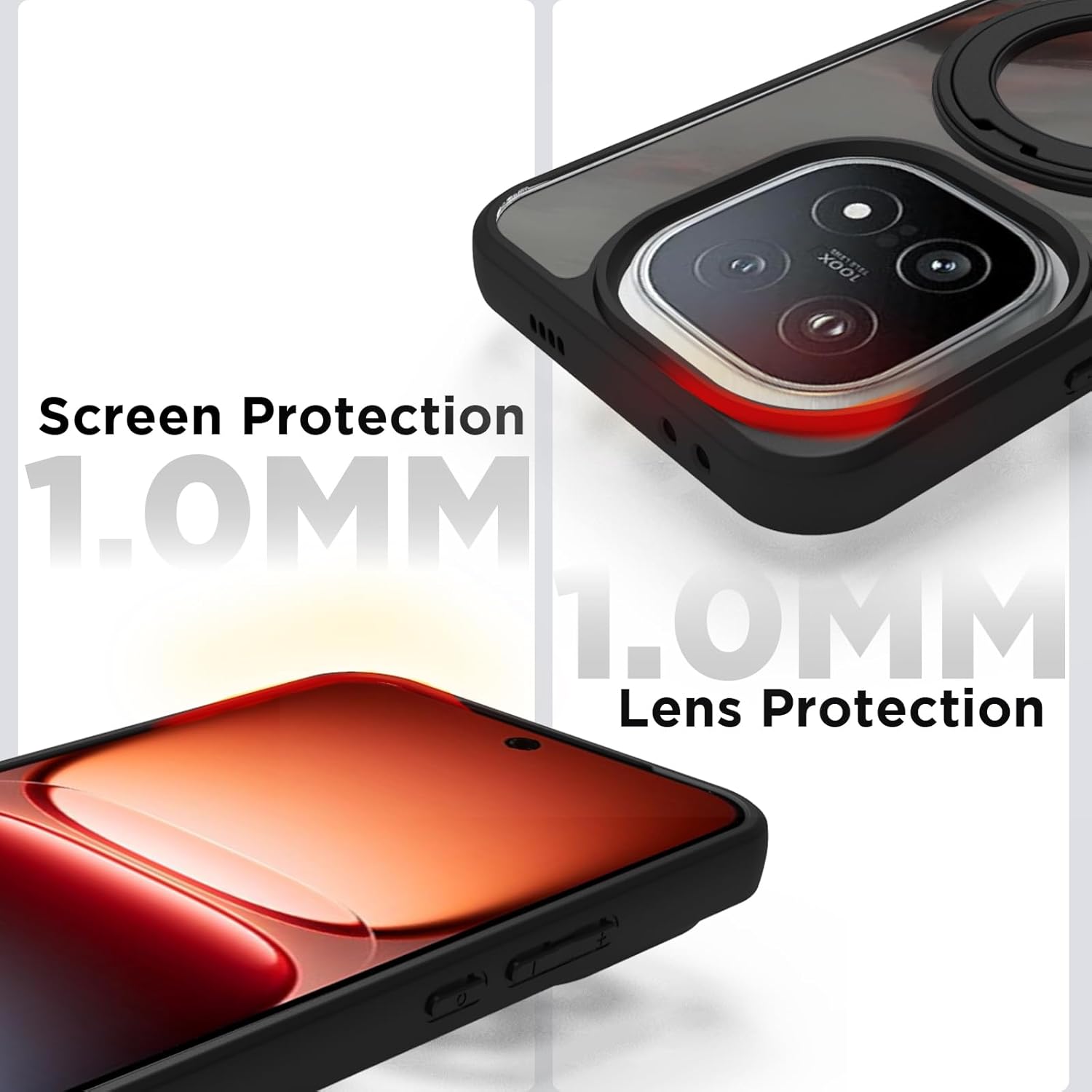 iQOO 15 5G Ring Stand Back Cover Case | Sleek Hybrid - Matte Black Magnetic