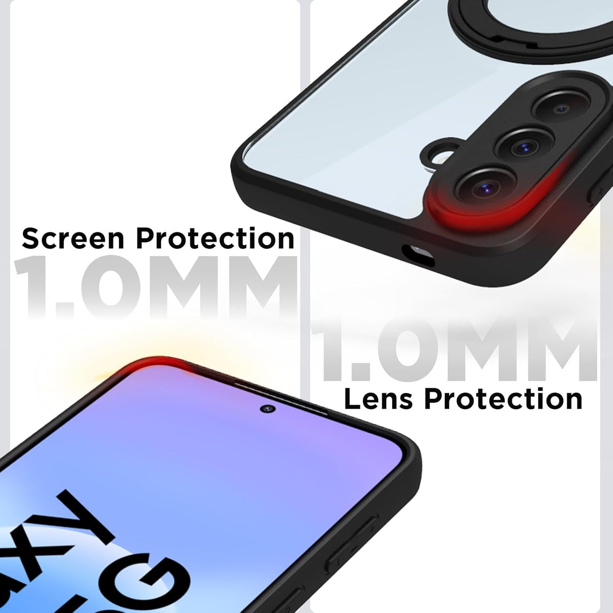 Samsung Galaxy A57 Ring Stand Back Cover Case | Sleek Hybrid - Clear Black Ring Stand