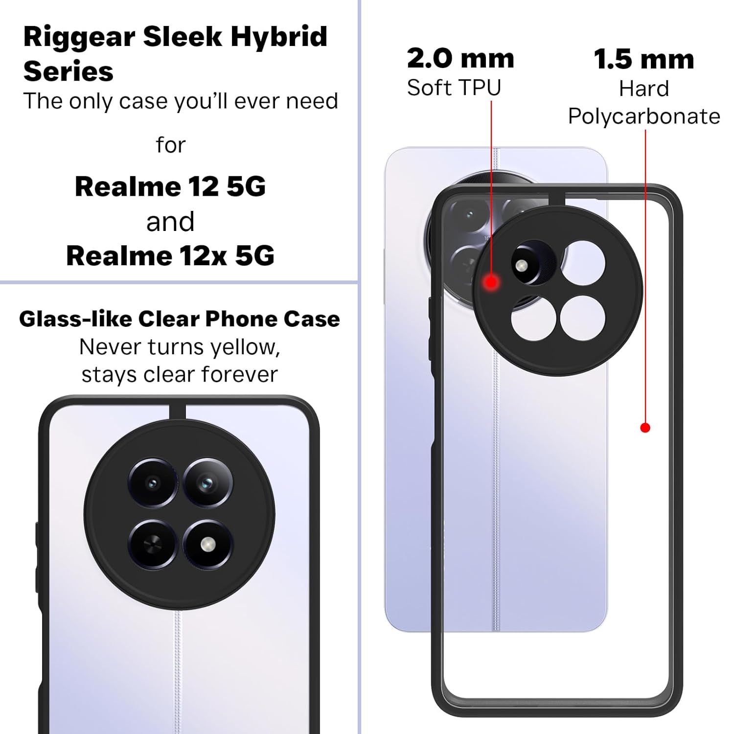 Realme 13 / 12X / 12 / Narzo 70X / Narzo N65 5G Back Cover Case | Clear Hybrid - Clear Black