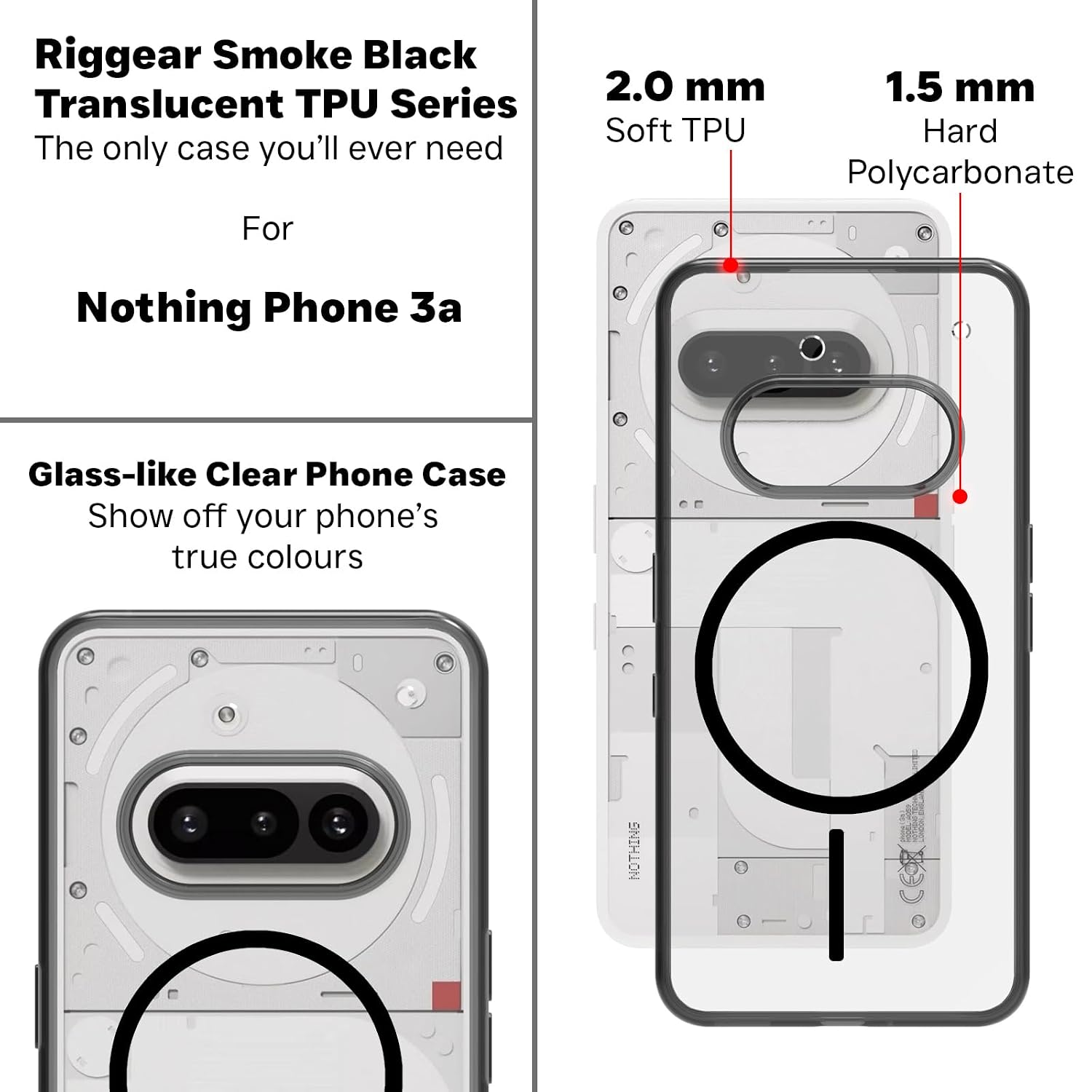 Nothing Phone 3a Back Cover Case | Clear Hybrid - Clear Black Magnetic