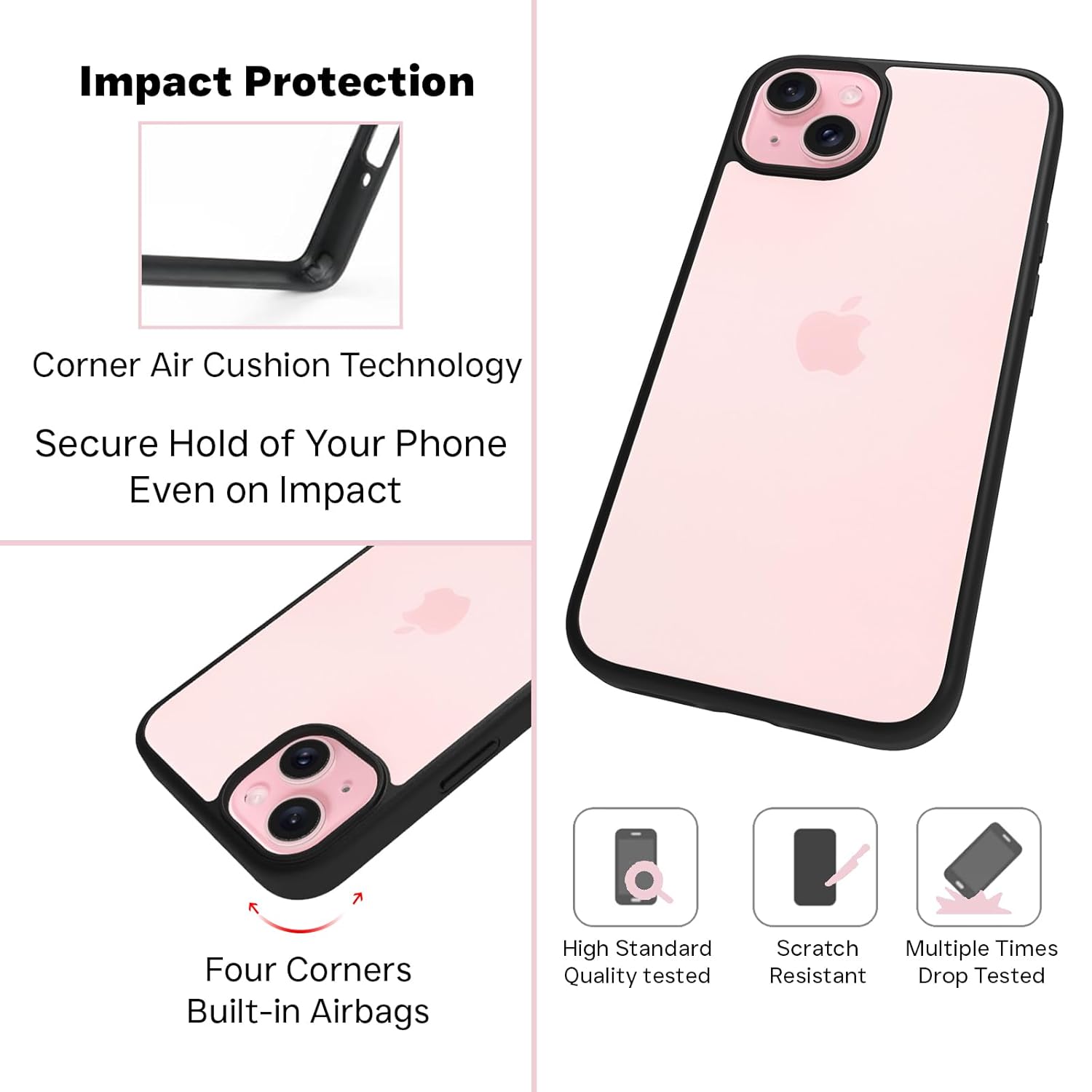iPhone 15 Plus Back Cover Case | Sleek Hybrid - Clear Black