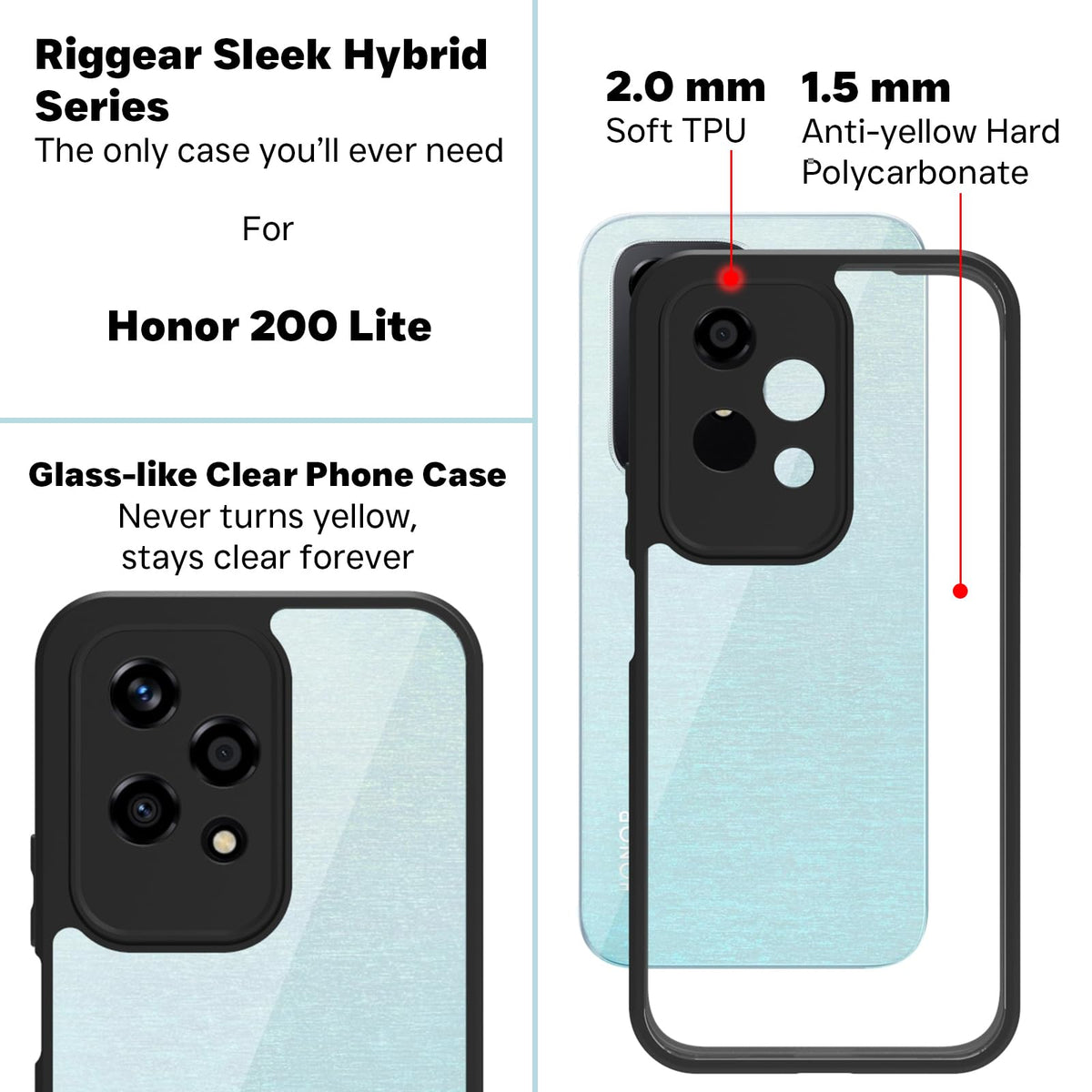 Honor 200 Lite 5G Back Cover Case | Sleek Hybrid - Clear Black