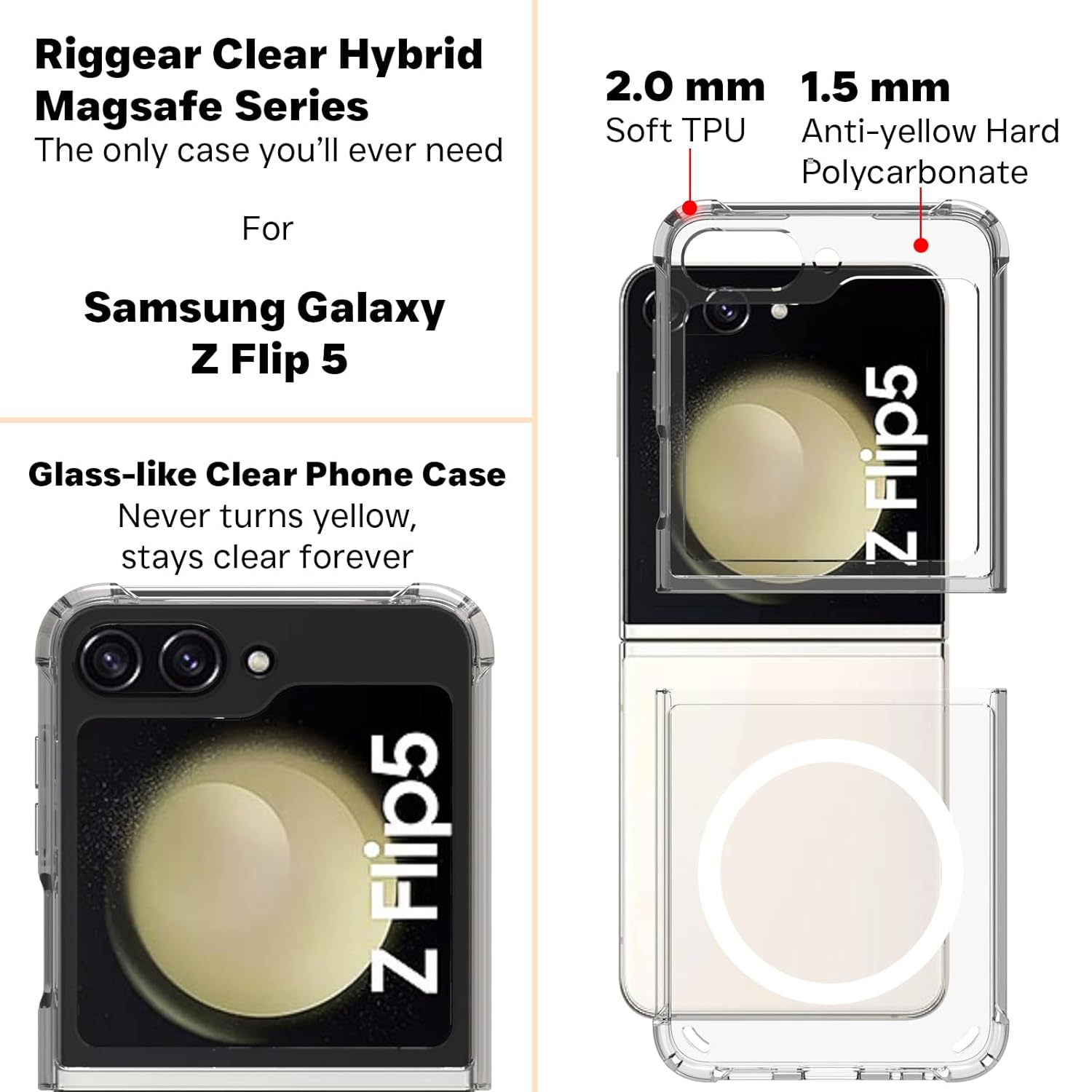 Samsung Galaxy Z Flip 5 Back Cover Case | Clear Hybrid - Clear Magnetic