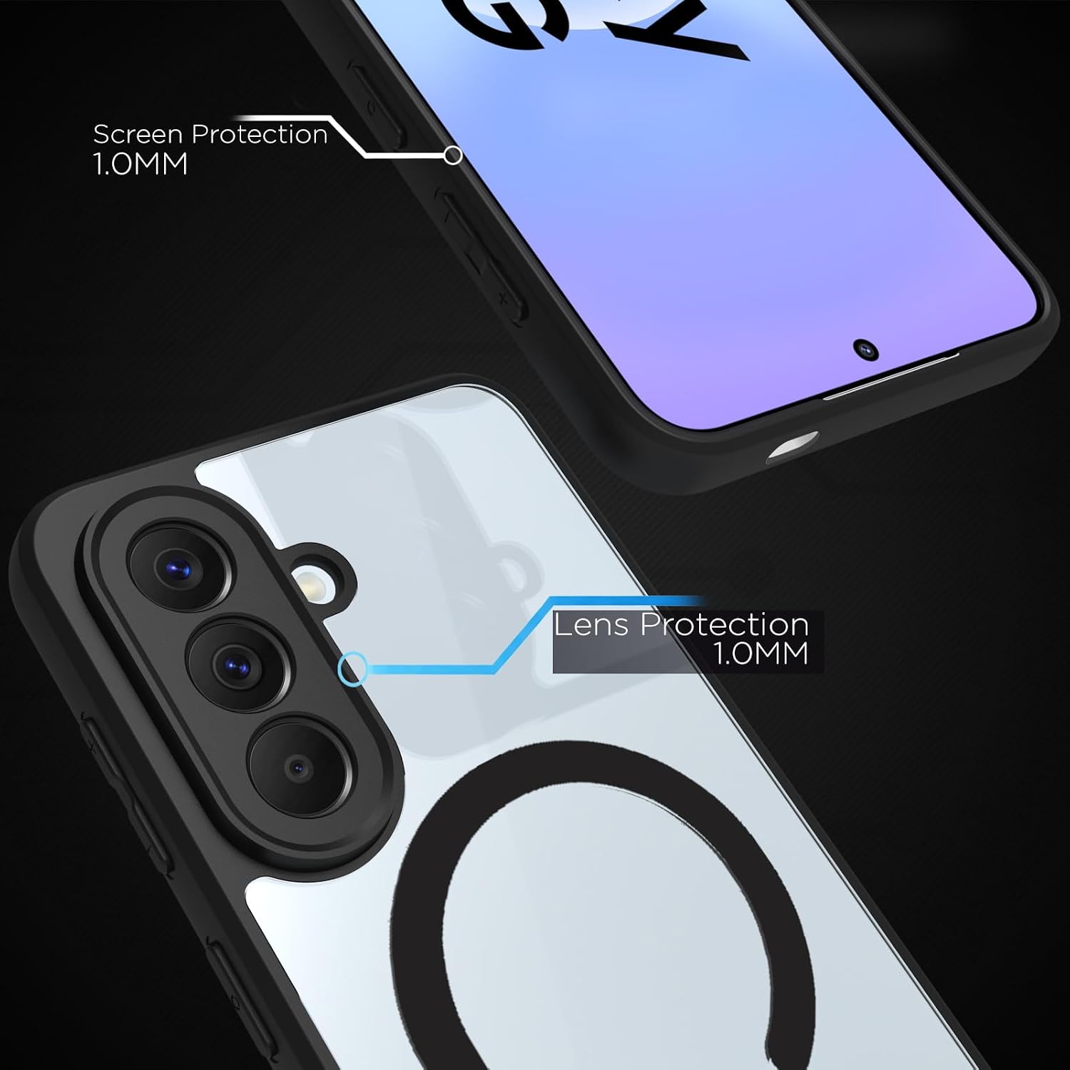 Samsung Galaxy A57 Back Cover Case | Sleek Hybrid - Clear Black Magnetic