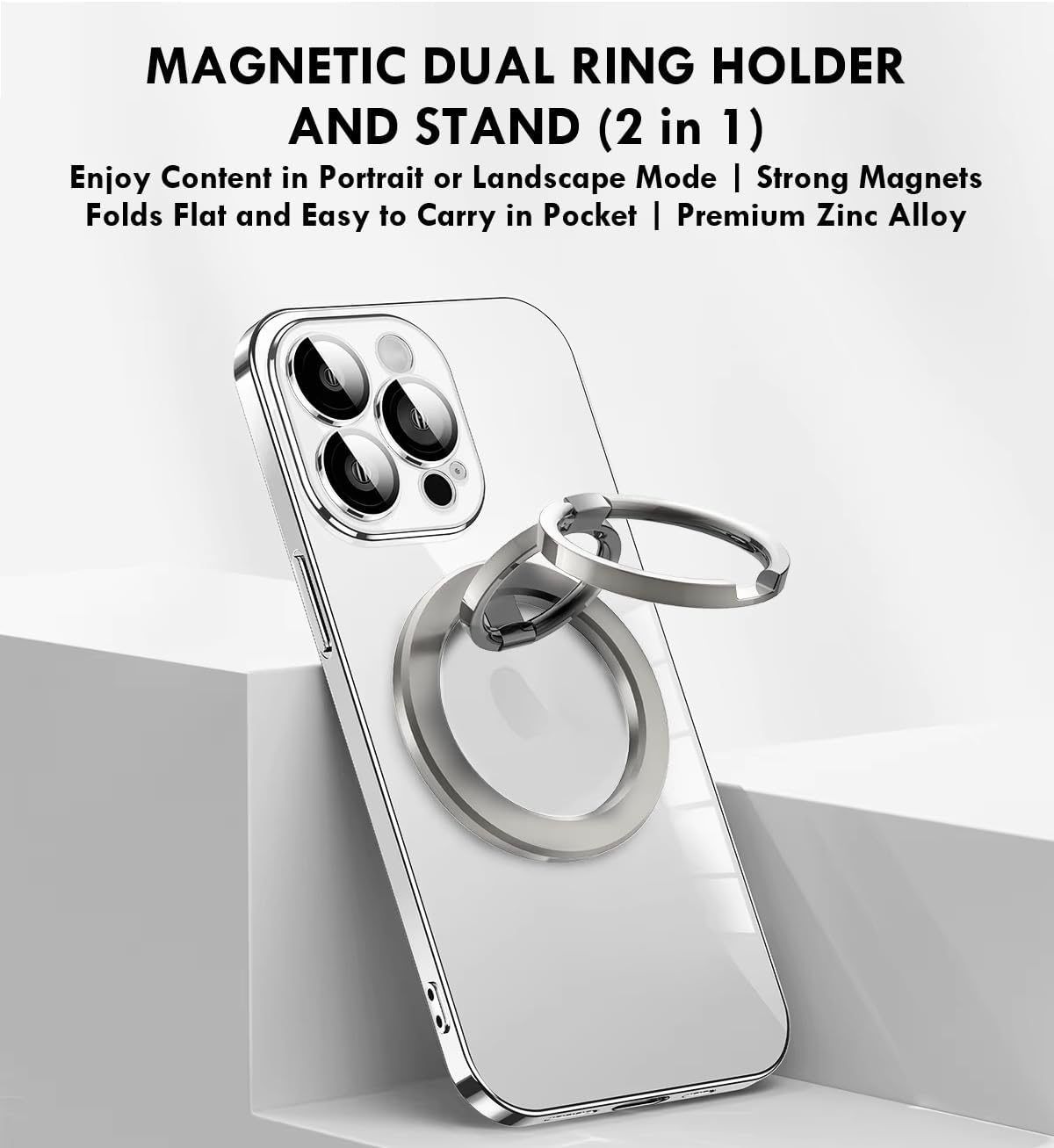 MagSafe Phone Grip & Stand | Dual Ring Holder - Silver Storm