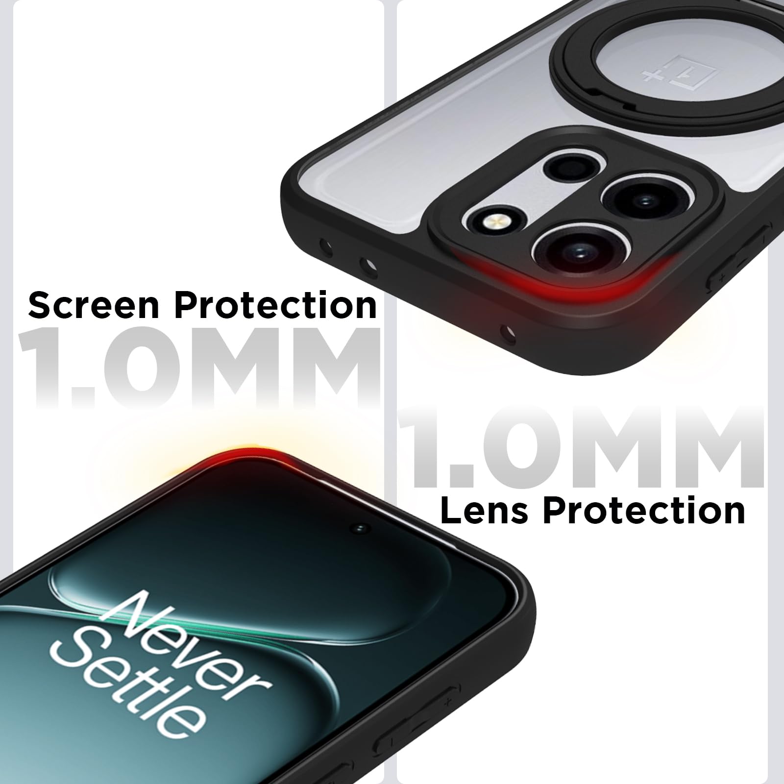 OnePlus Nord 6 5G/ Nord CE 6 5G Ring Stand Back Cover Case | Clear Hybrid - Clear Black Magnetic