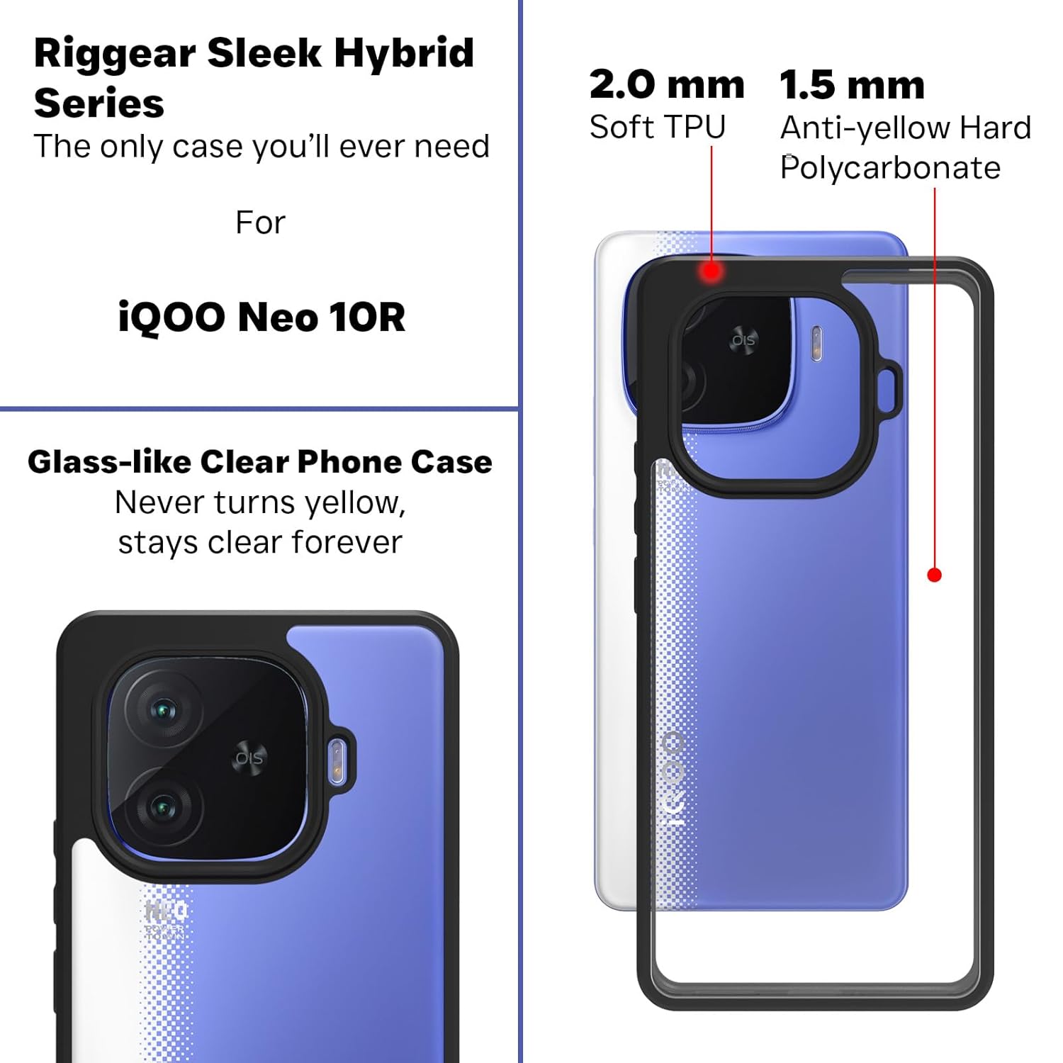 iQOO Neo 10R 5G Back Cover Case | Sleek Hybrid - Clear Black
