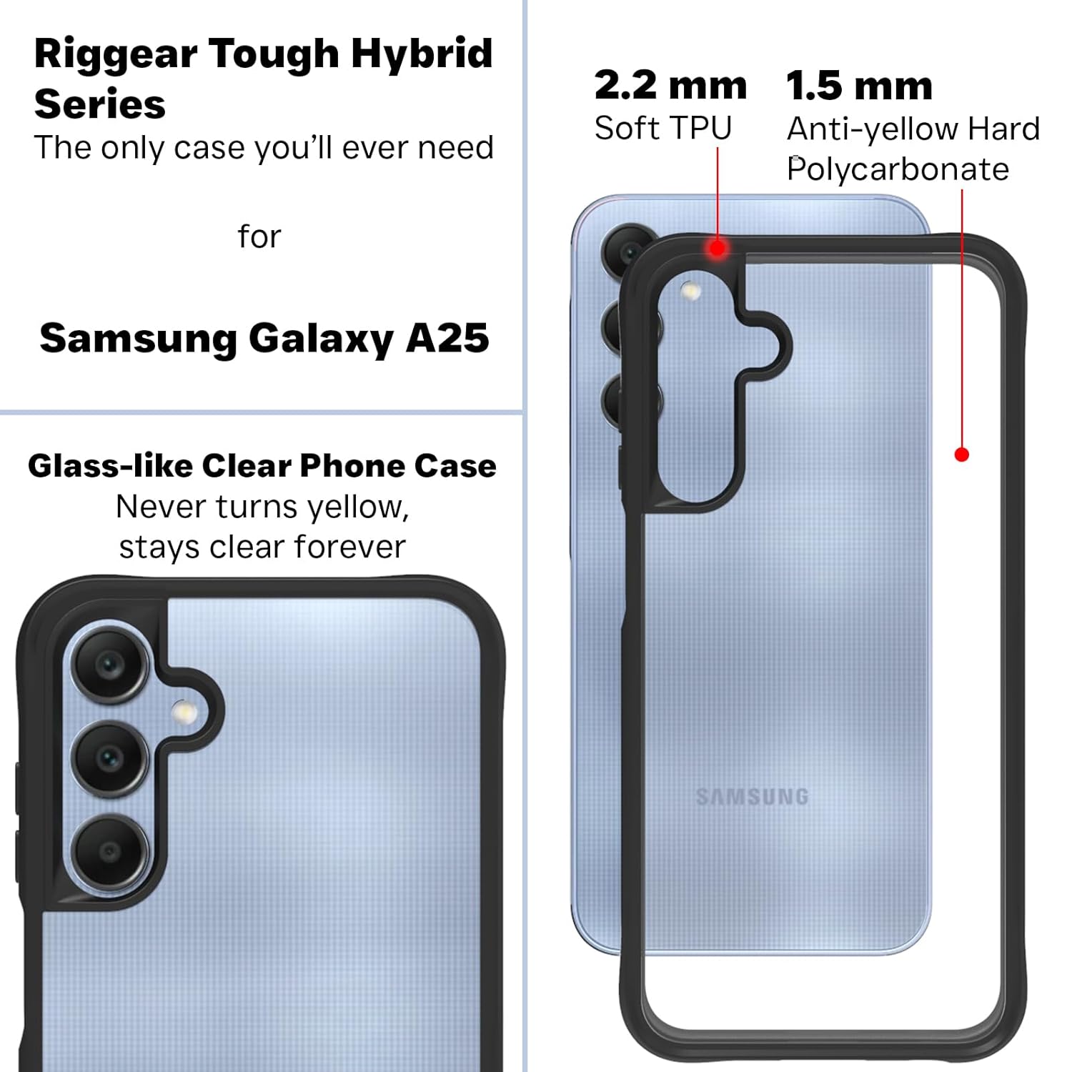 Samsung Galaxy A25 5G Back Cover Case | Tough Hybrid - Clear Black