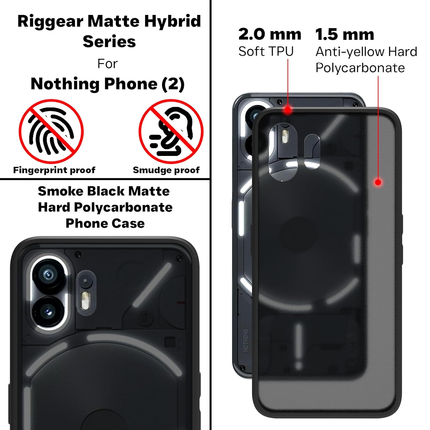 Nothing Phone 2 Back Cover Case | Sleek Hybrid - Matte Black
