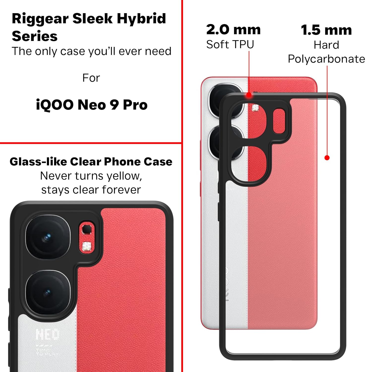 iQOO Neo 9 Pro Cover Case | Clear Hybrid - Clear Black