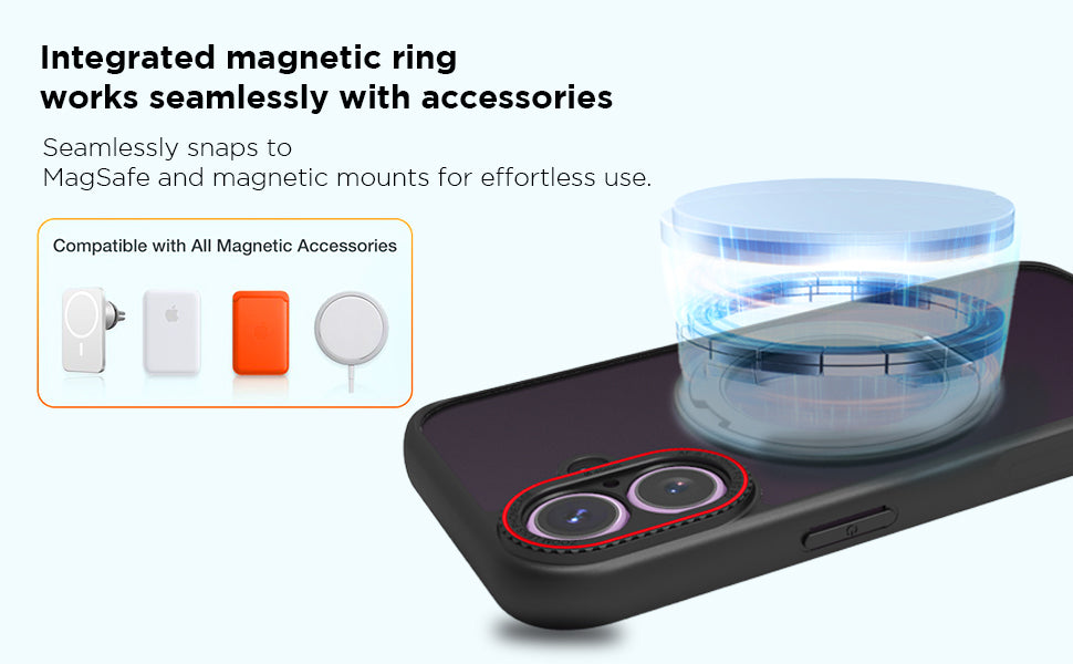 iPhone 17 Ring Stand Back Cover Case | Clear Hybrid - Clear Black Magnetic