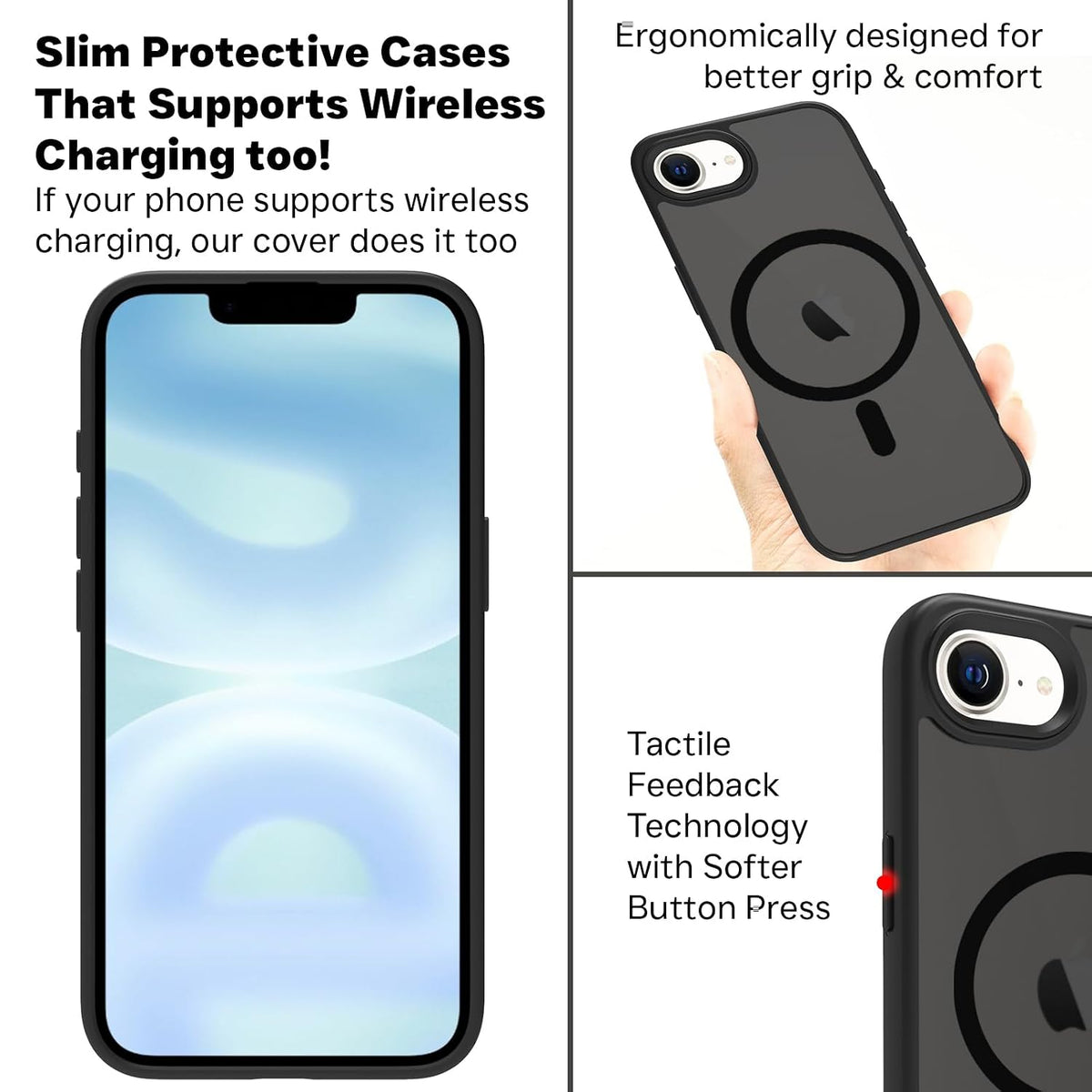 iPhone 17e / iPhone 16e Back Cover Case | Tough Hybrid - Matte Black Magnetic