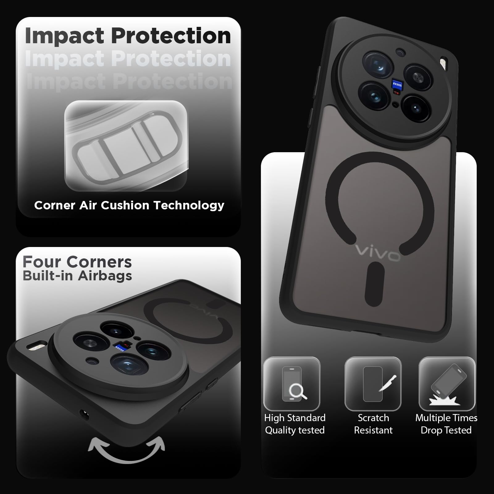 Vivo X200 Pro 5G Back Cover Case | Sleek Hybrid - Matte Black Magnetic