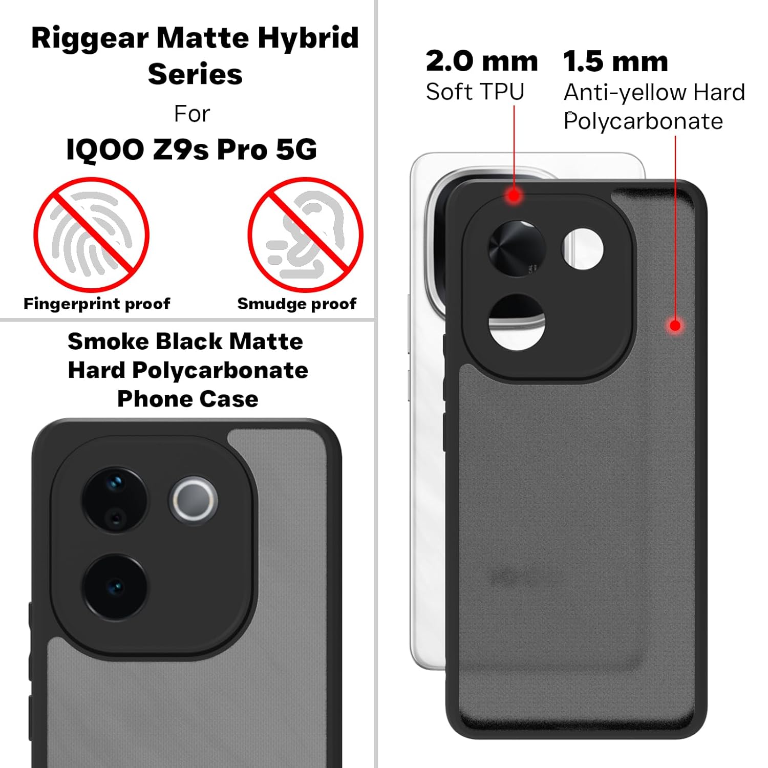iQOO Z9s Pro 5G / Vivo T3 Pro 5G Back Cover Case | Sleek Hybrid - Matte Black