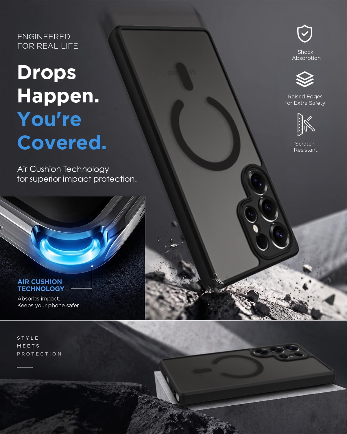 Samsung Galaxy S25 Ultra Back Cover Case | Sleek Hybrid - Matte Black Magnetic