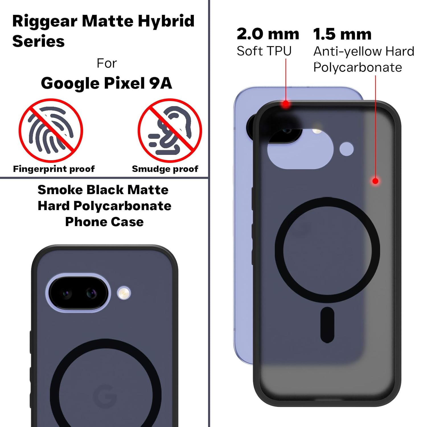 Google Pixel 9a Back Cover Case | Sleek Hybrid - Matte Black Magnetic